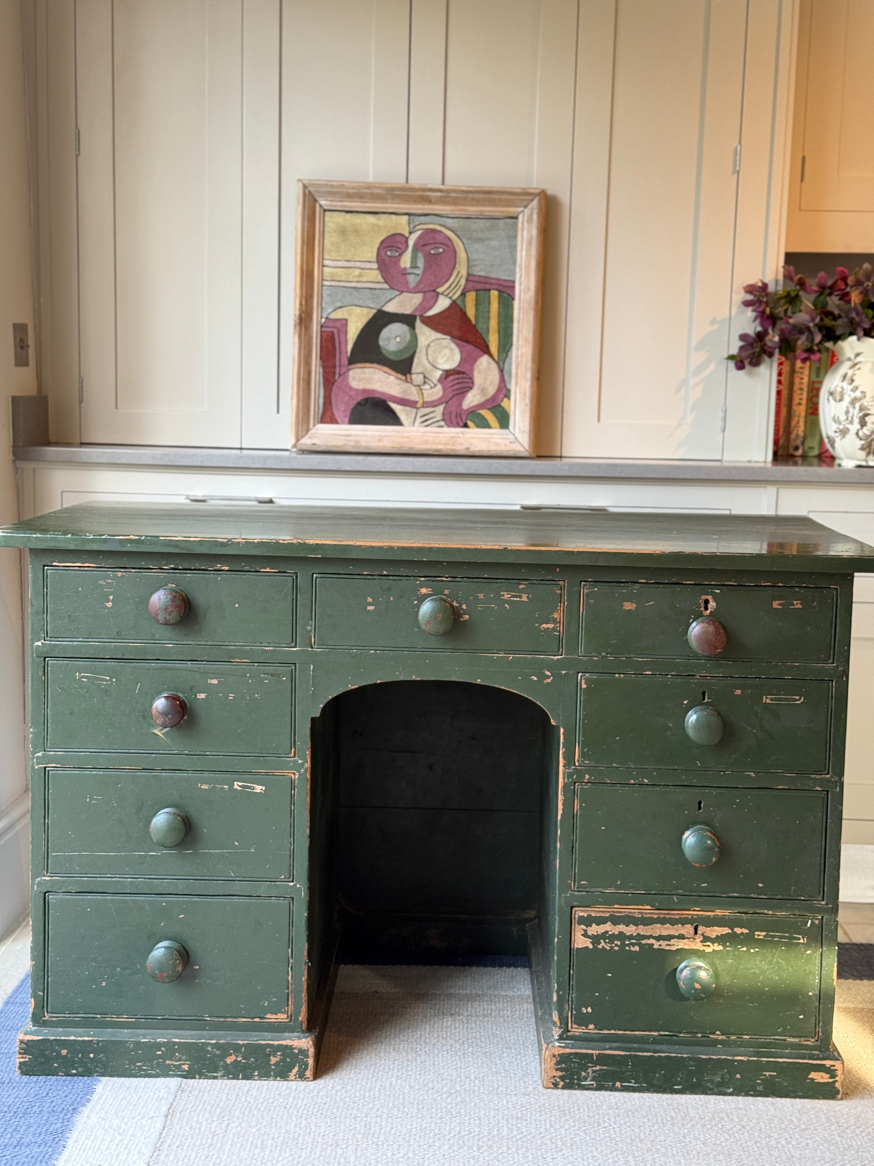 Large Painted Green Desk