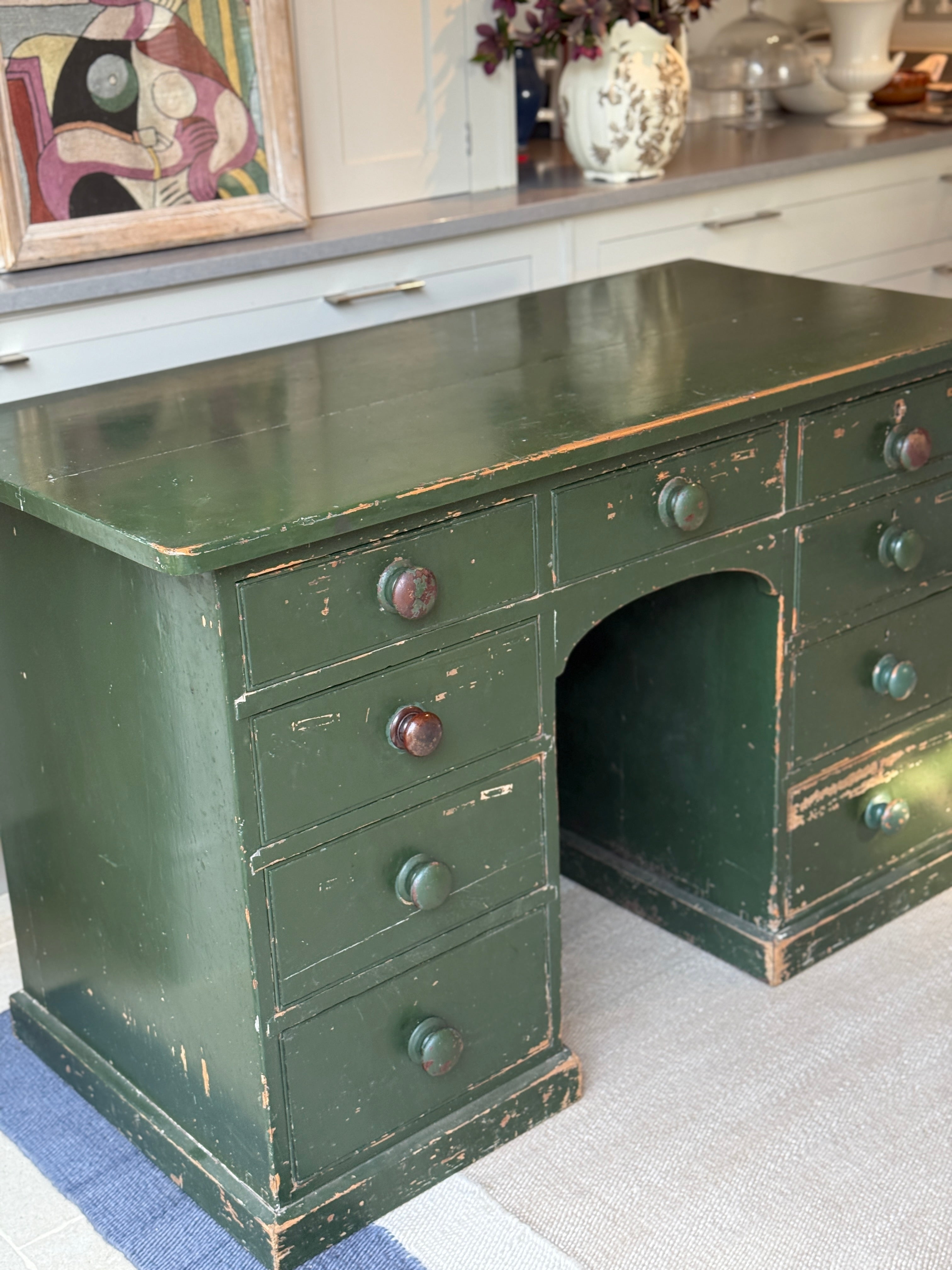 Large Painted Green Desk