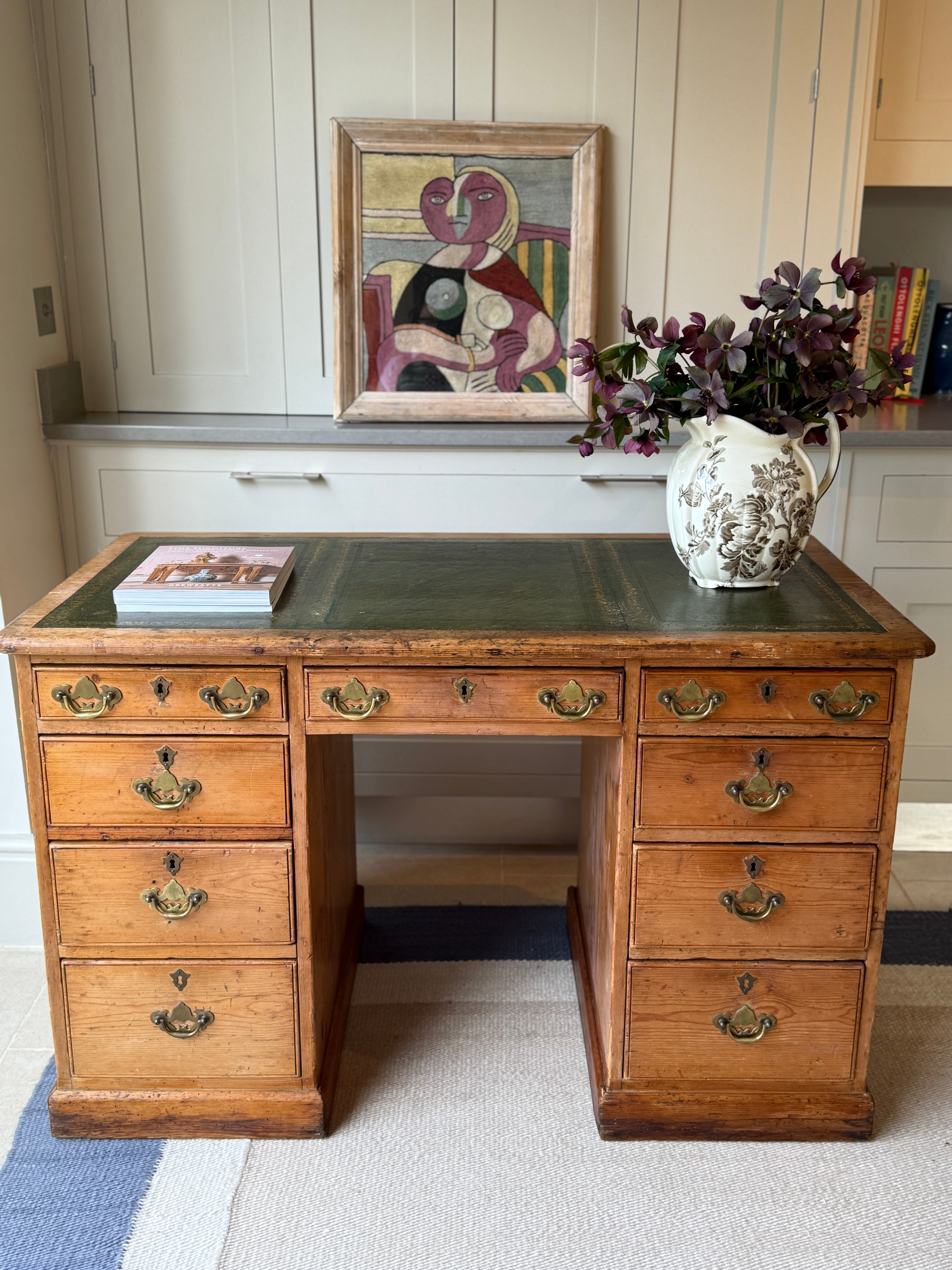 English 19th Century Pine Desk with Leather Top