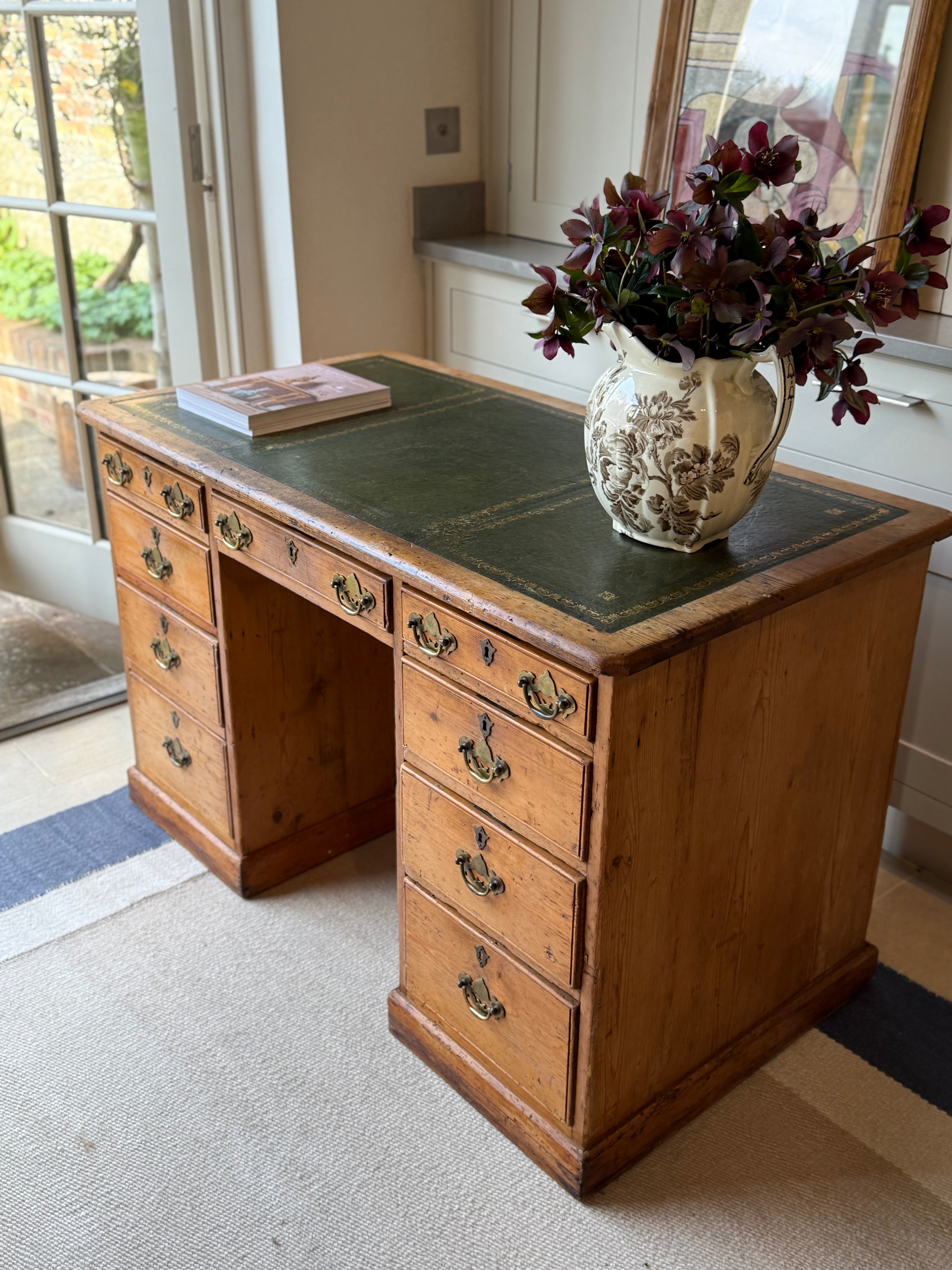 English 19th Century Pine Desk with Leather Top