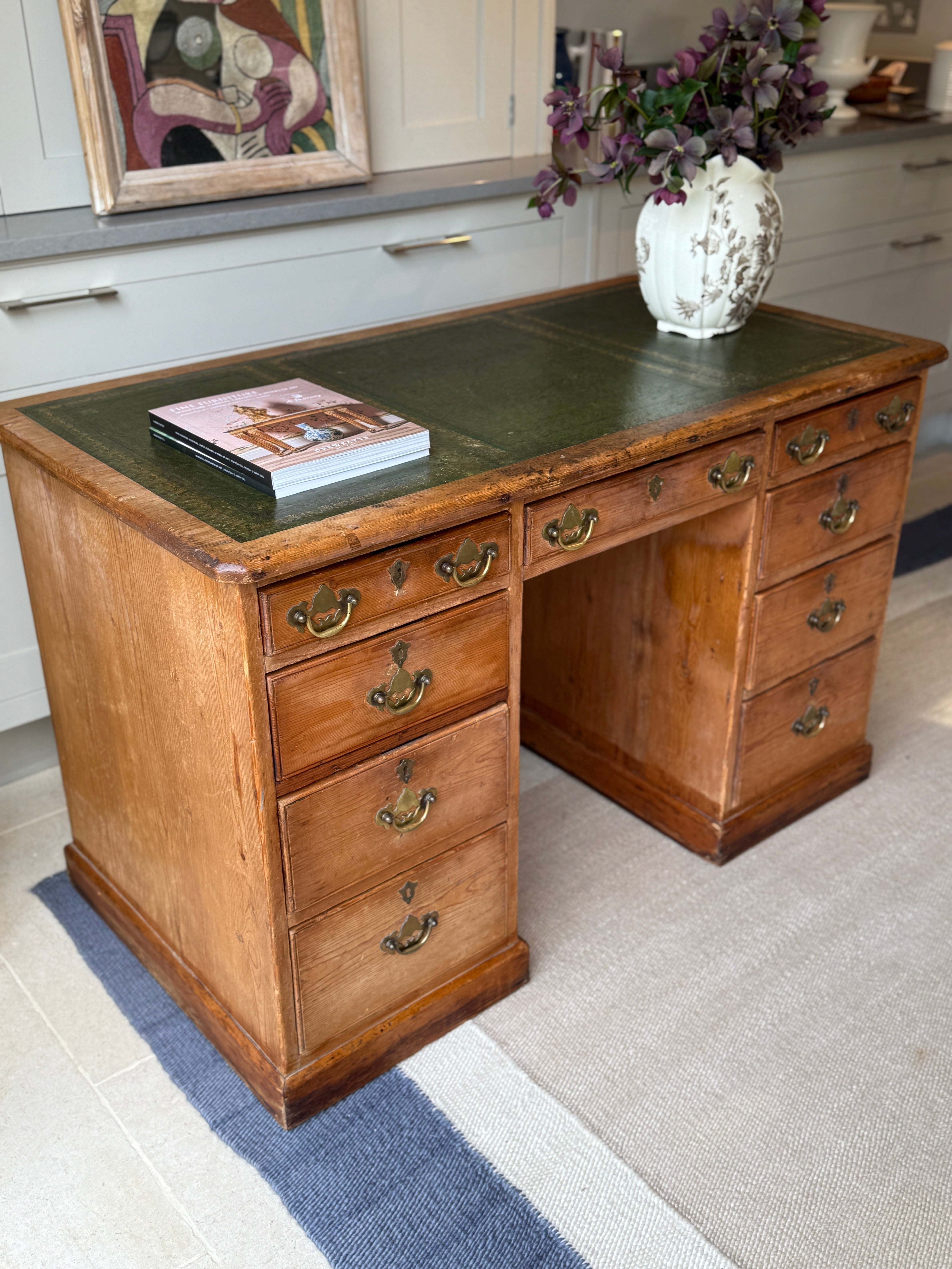 English 19th Century Pine Desk with Leather Top