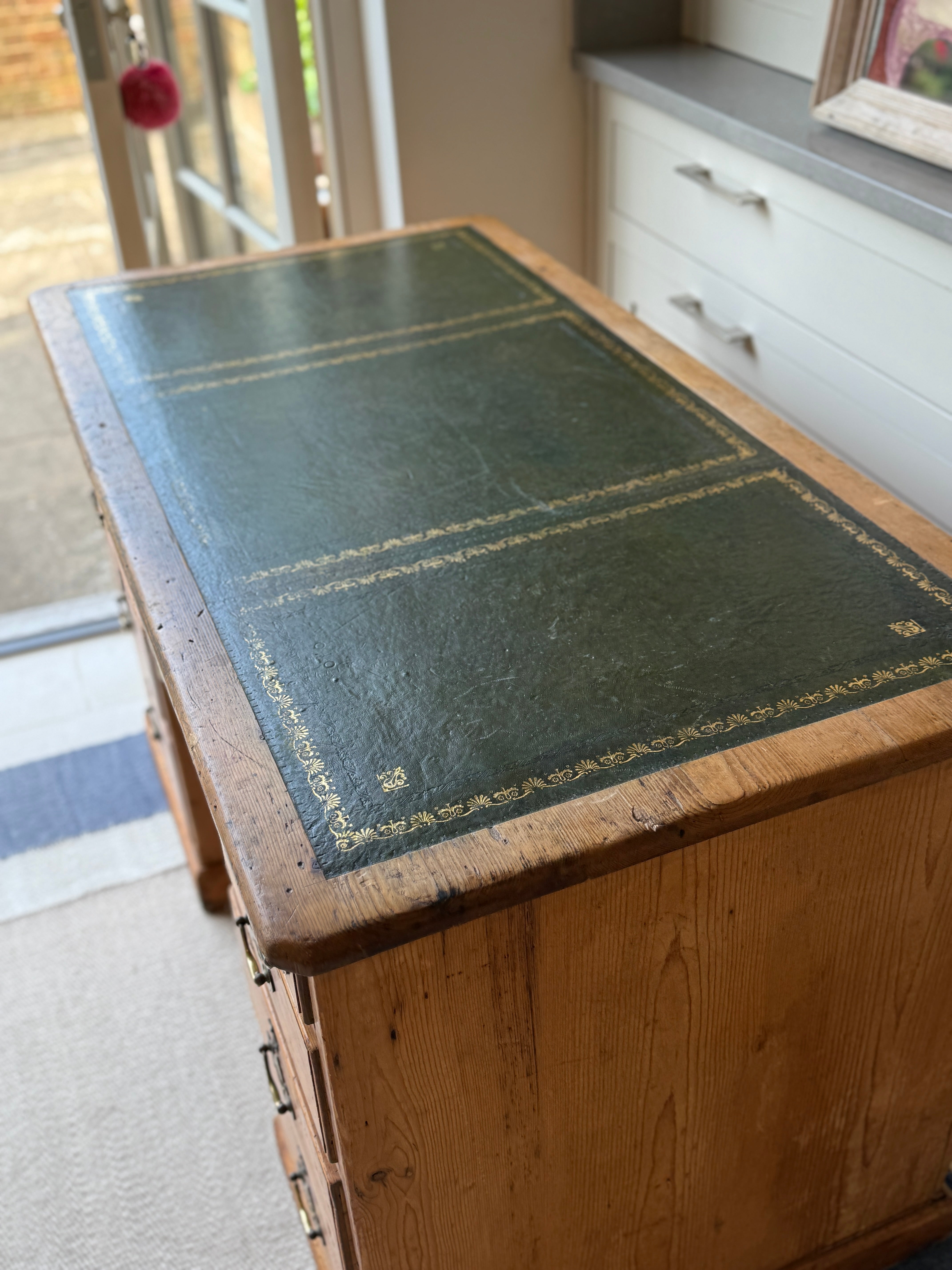 English 19th Century Pine Desk with Leather Top