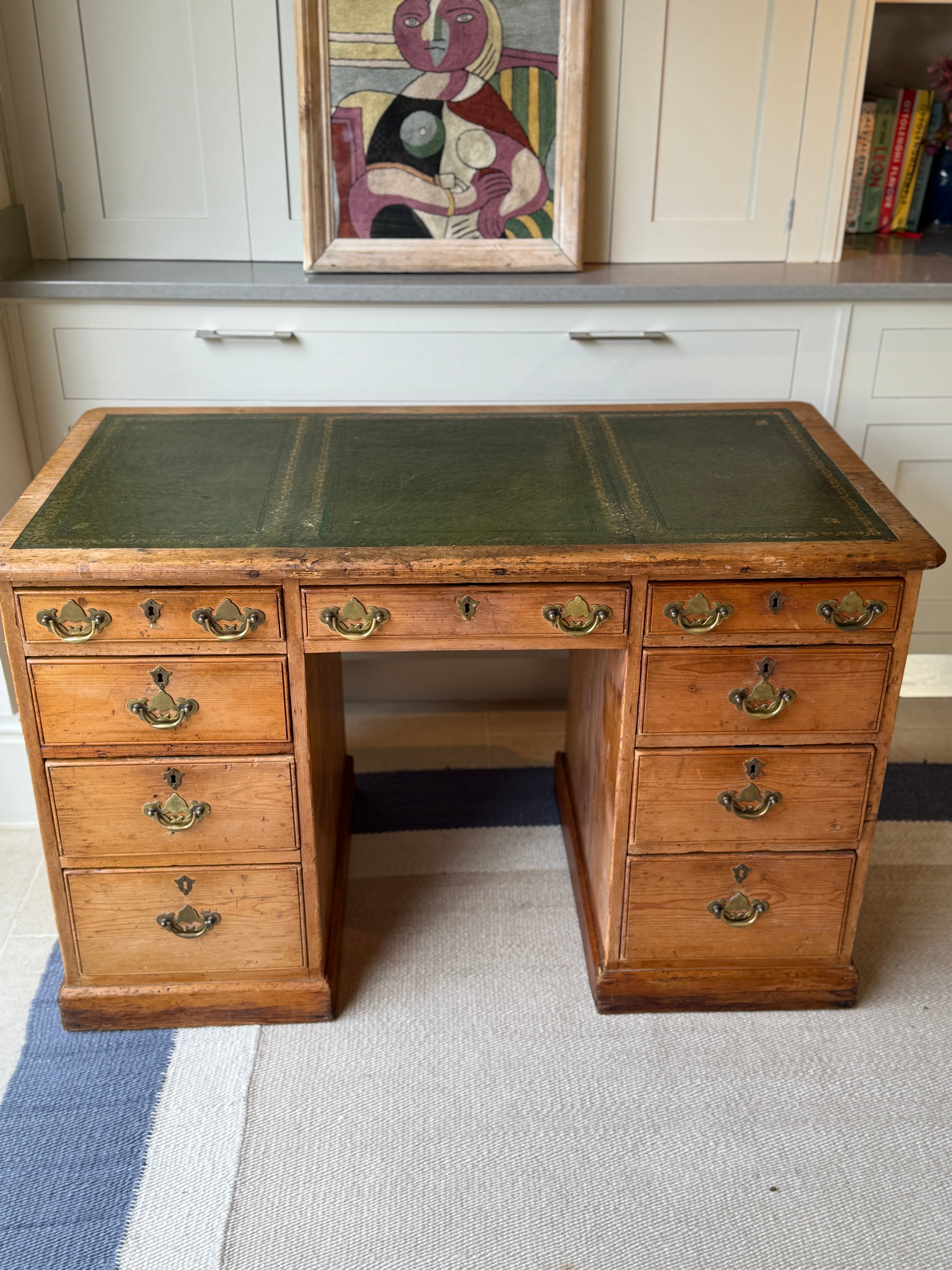 English 19th Century Pine Desk with Leather Top