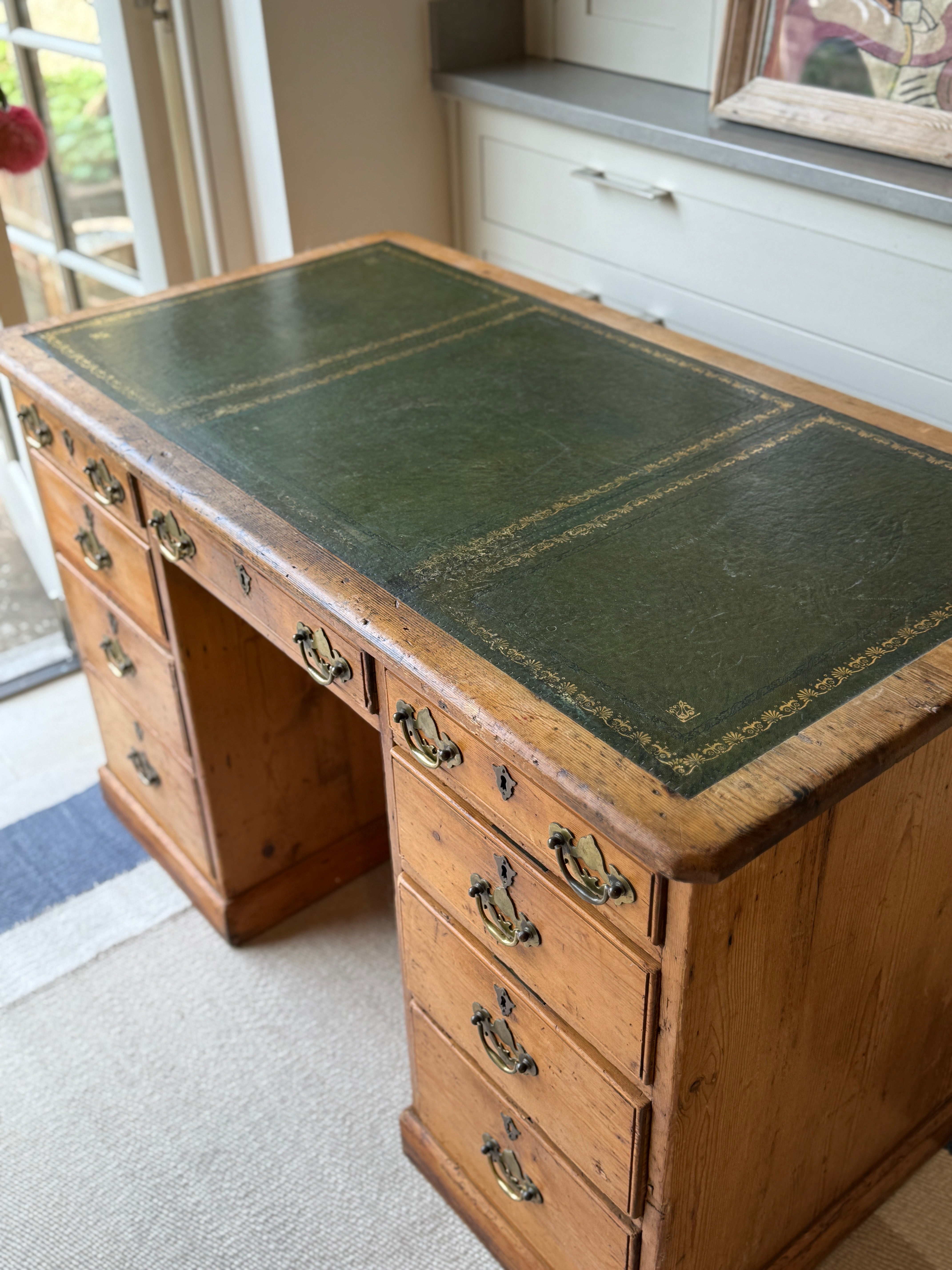 English 19th Century Pine Desk with Leather Top