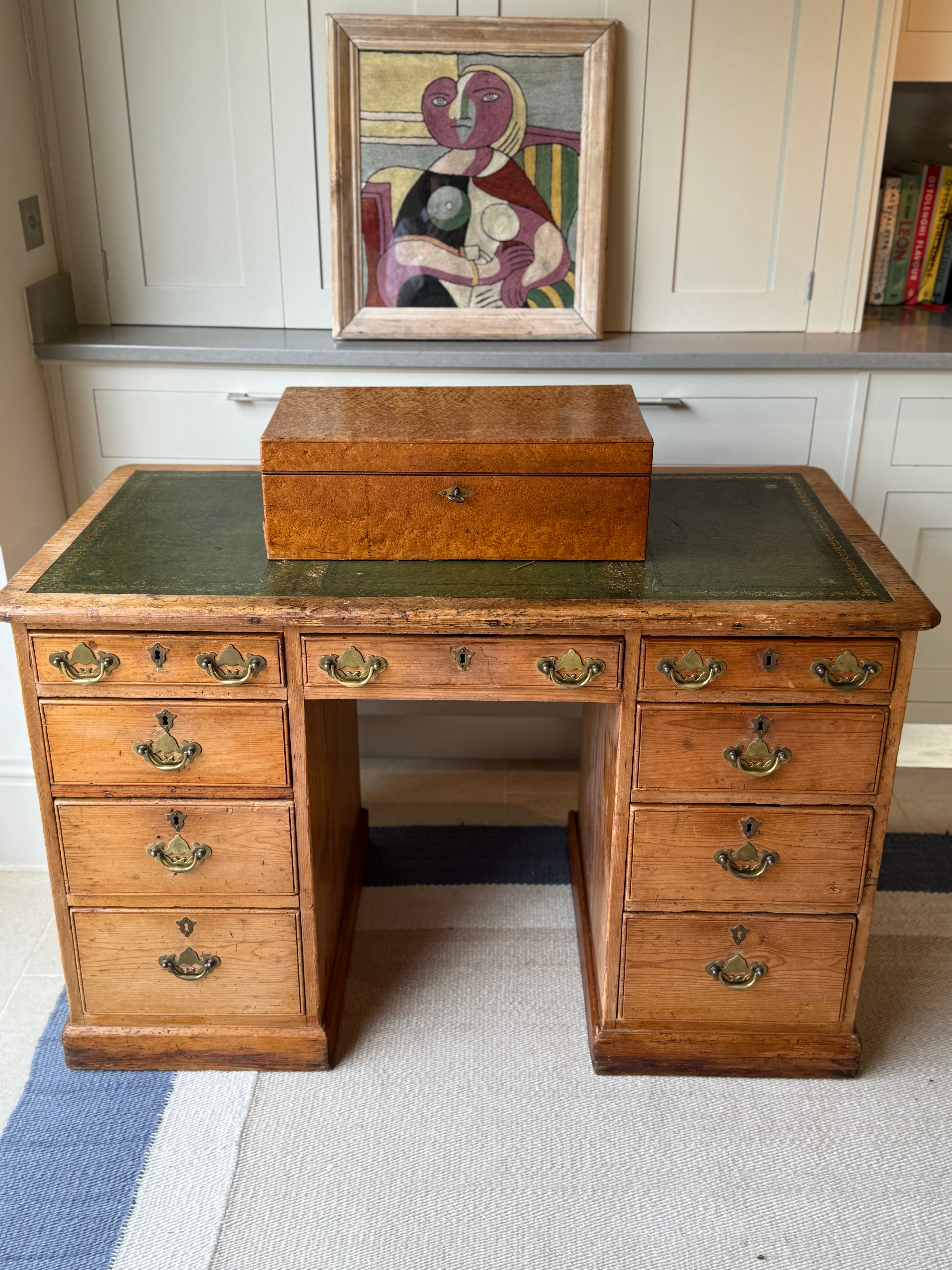 English 19th Century Pine Desk with Leather Top
