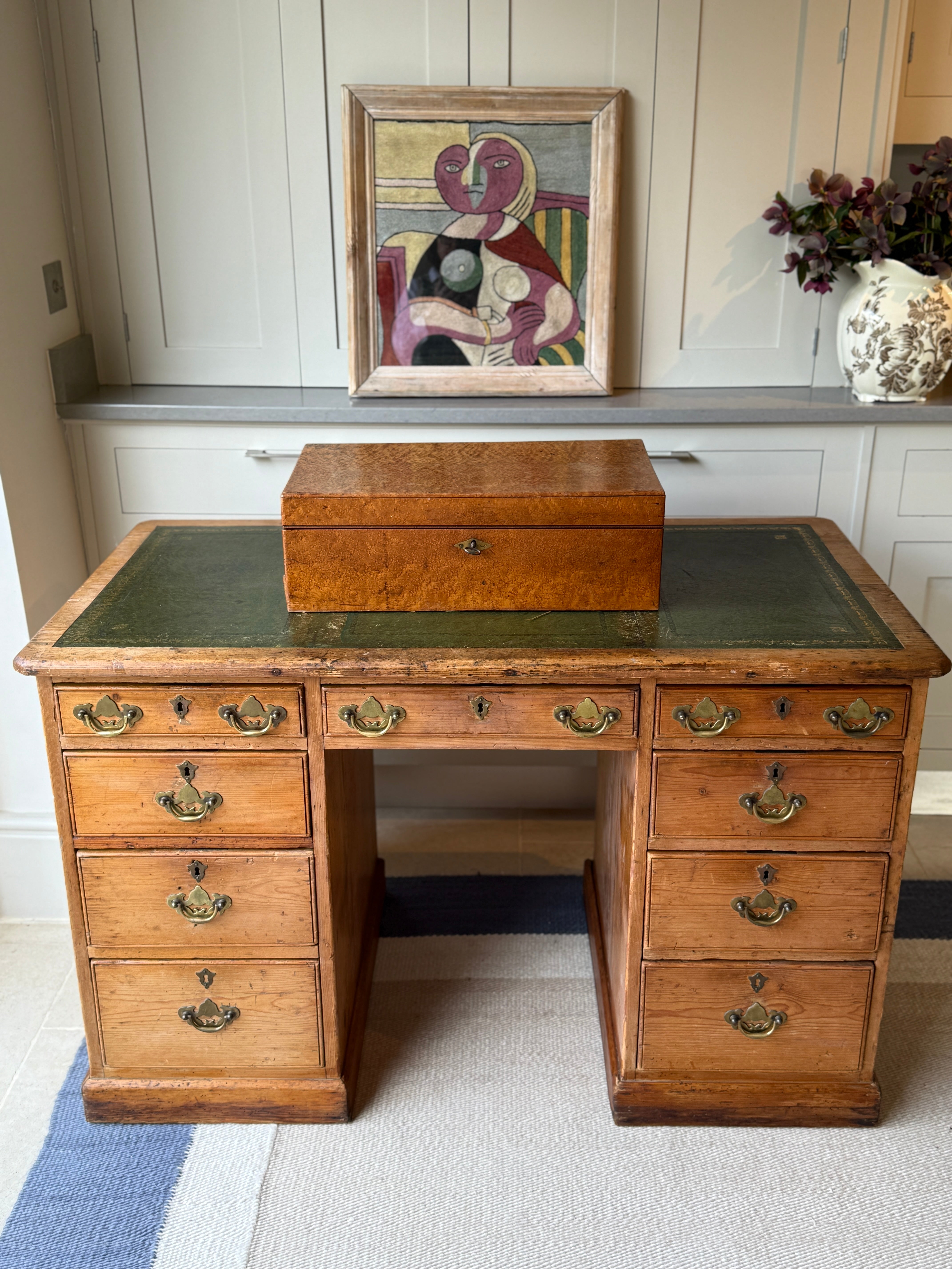 English 19th Century Pine Desk with Leather Top