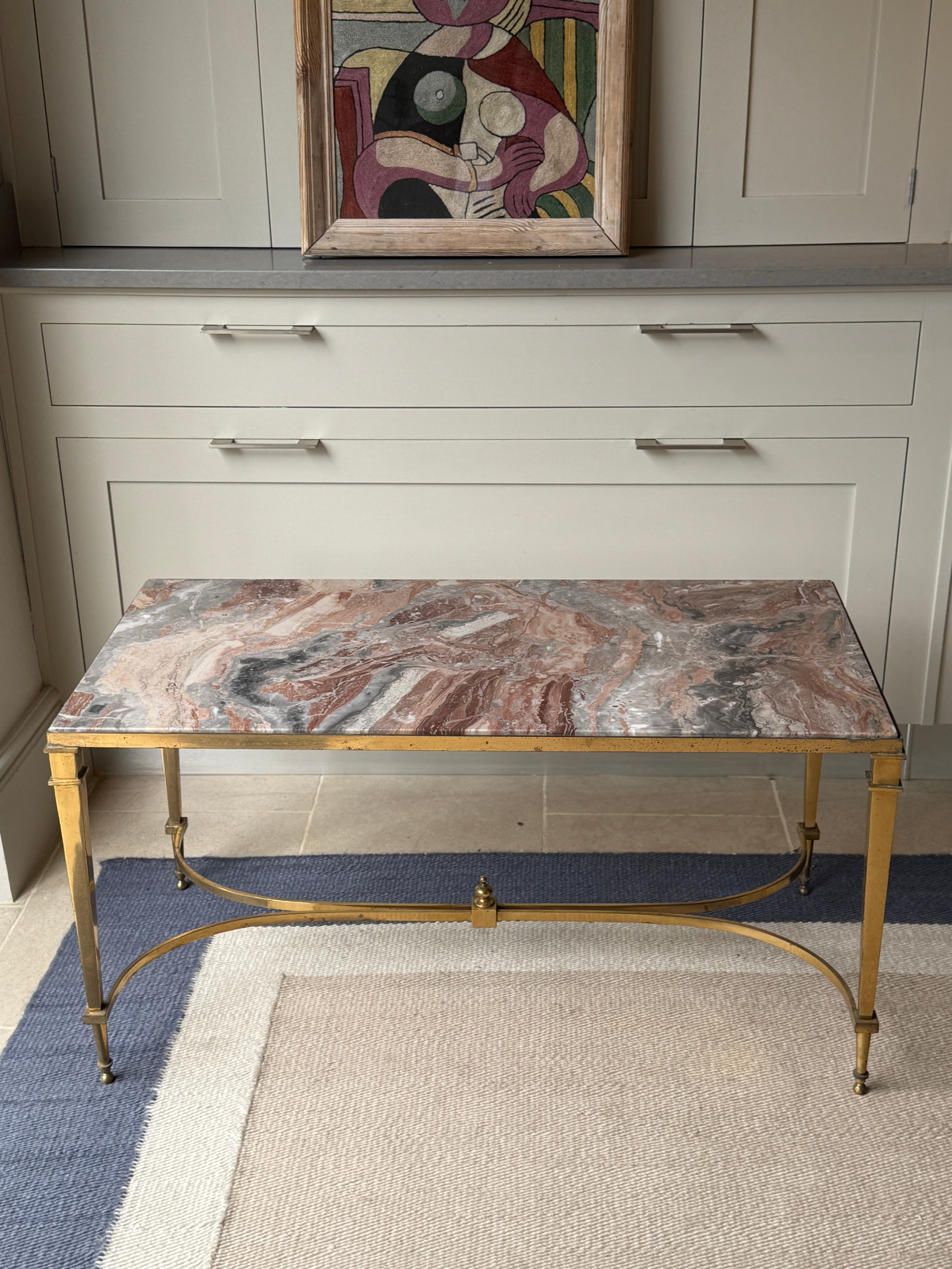 Brass and Pink Marble Coffee Table