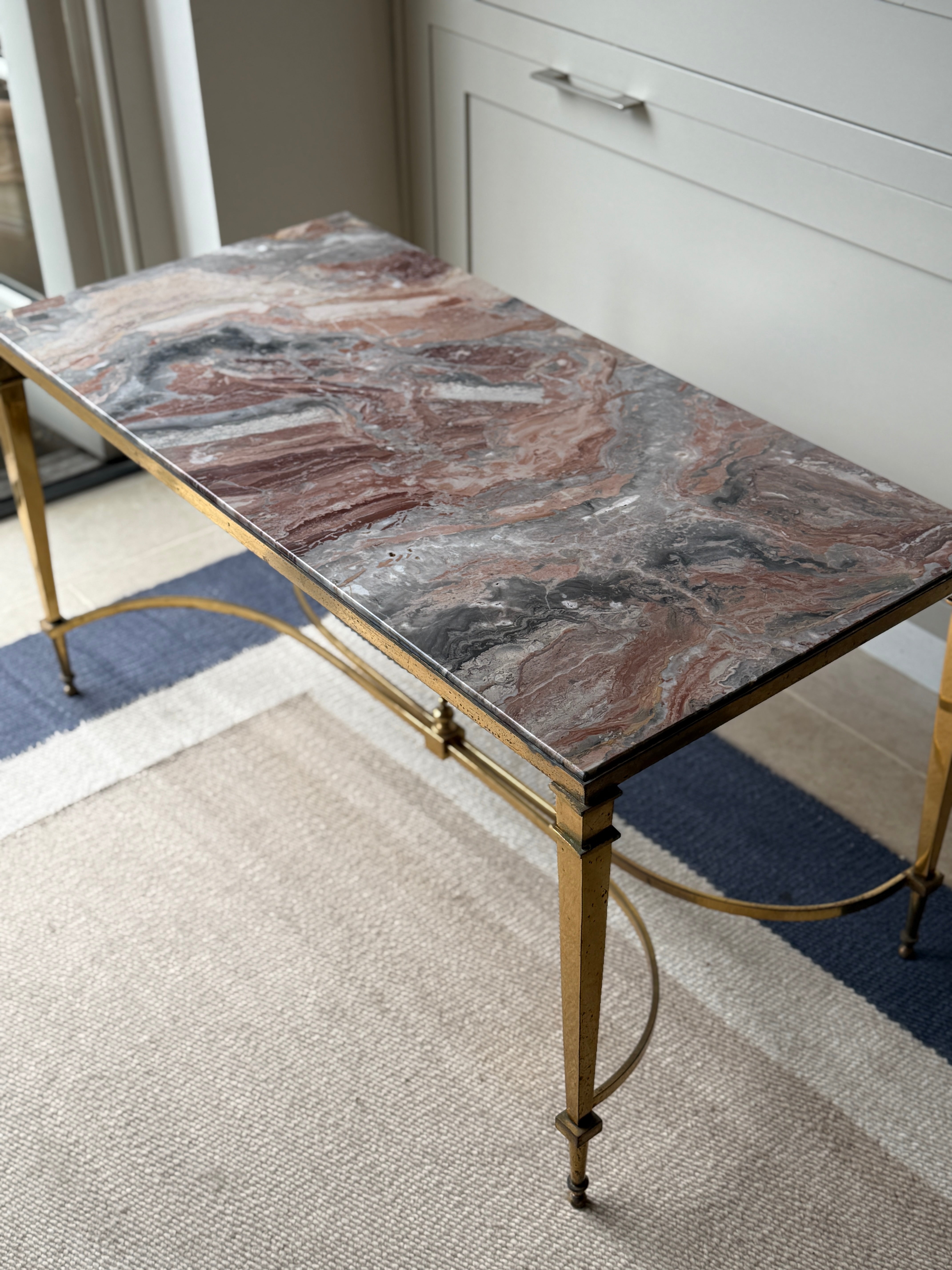 Brass and Pink Marble Coffee Table