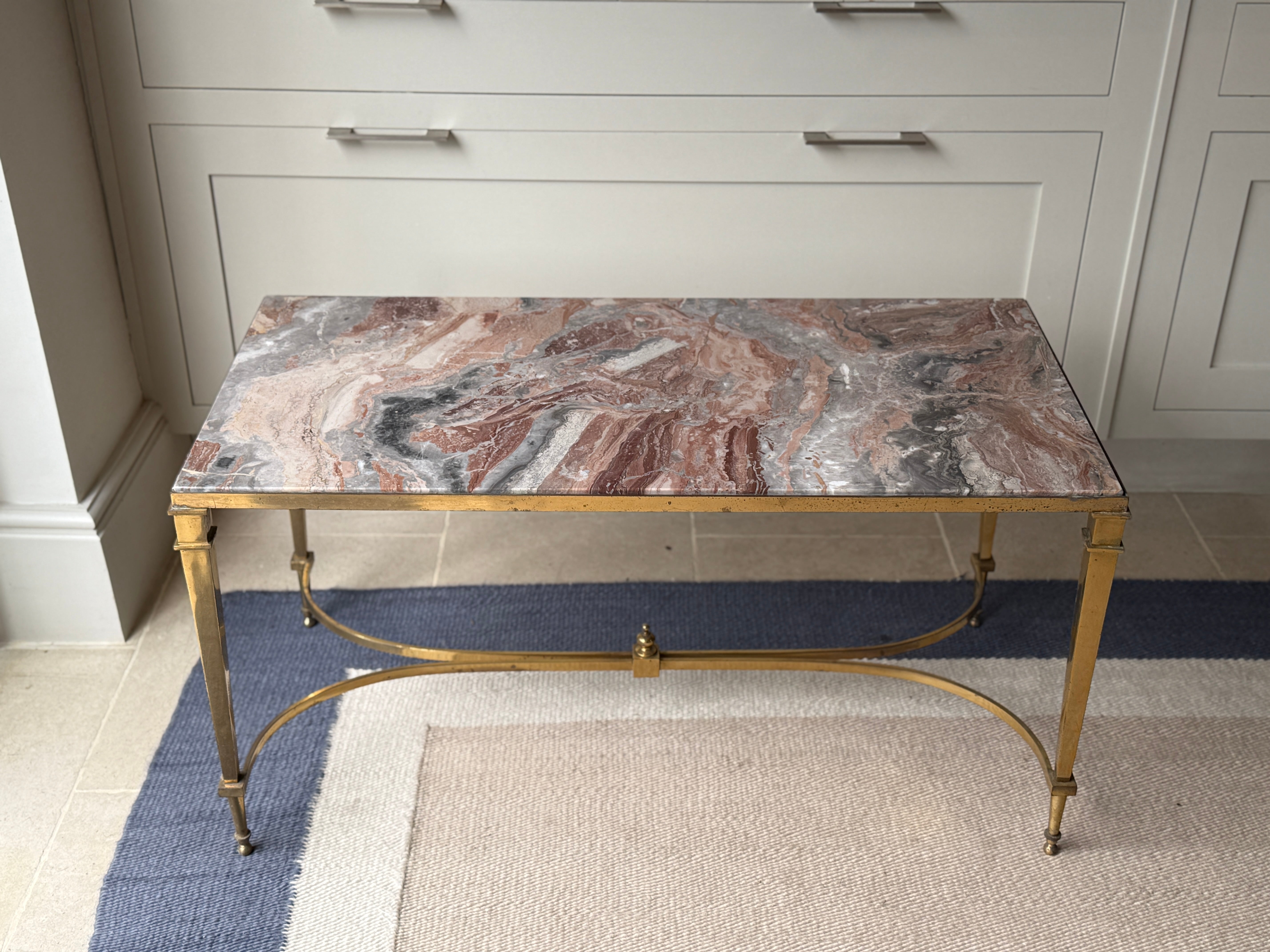 Brass and Pink Marble Coffee Table