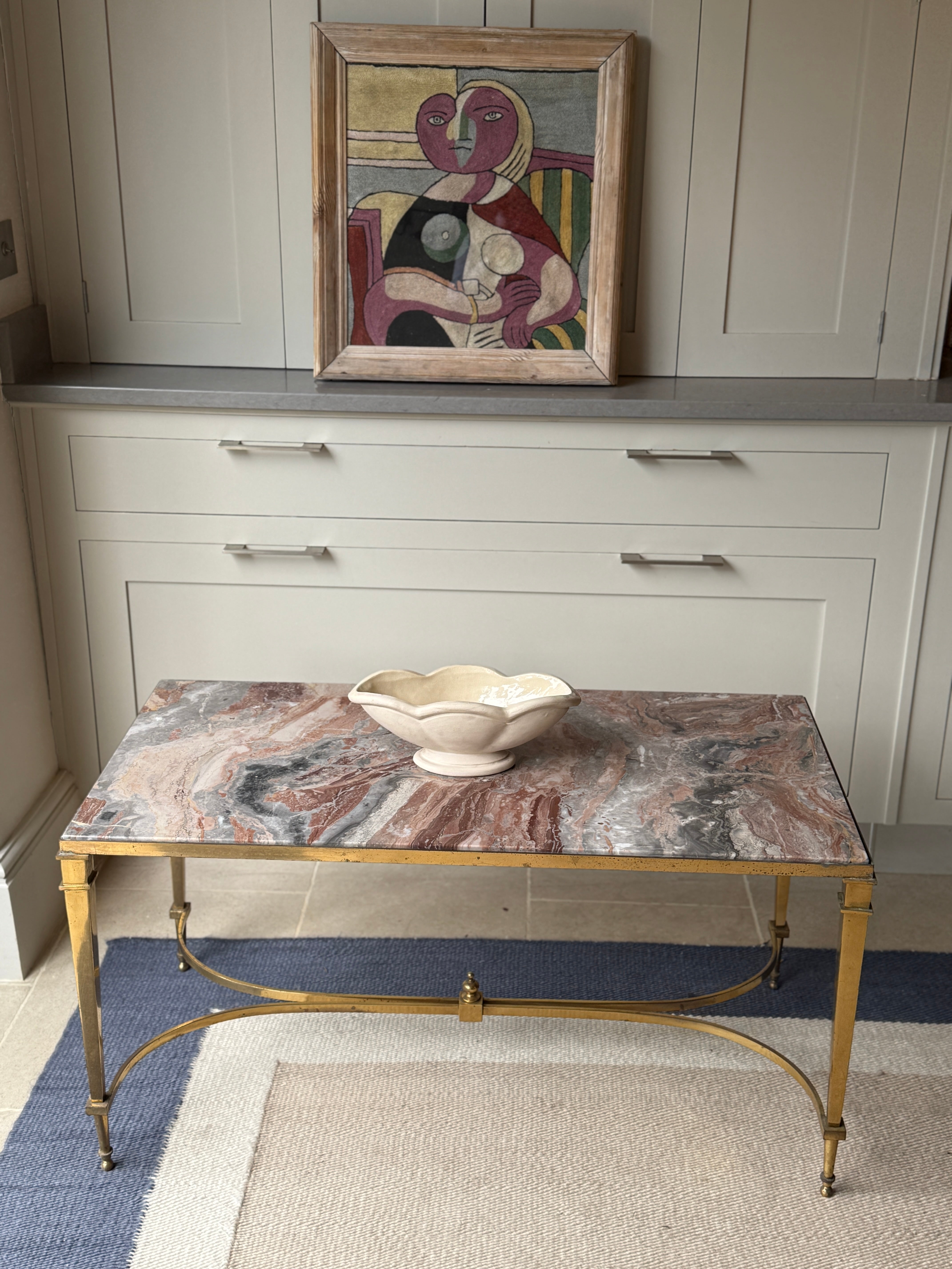 Brass and Pink Marble Coffee Table