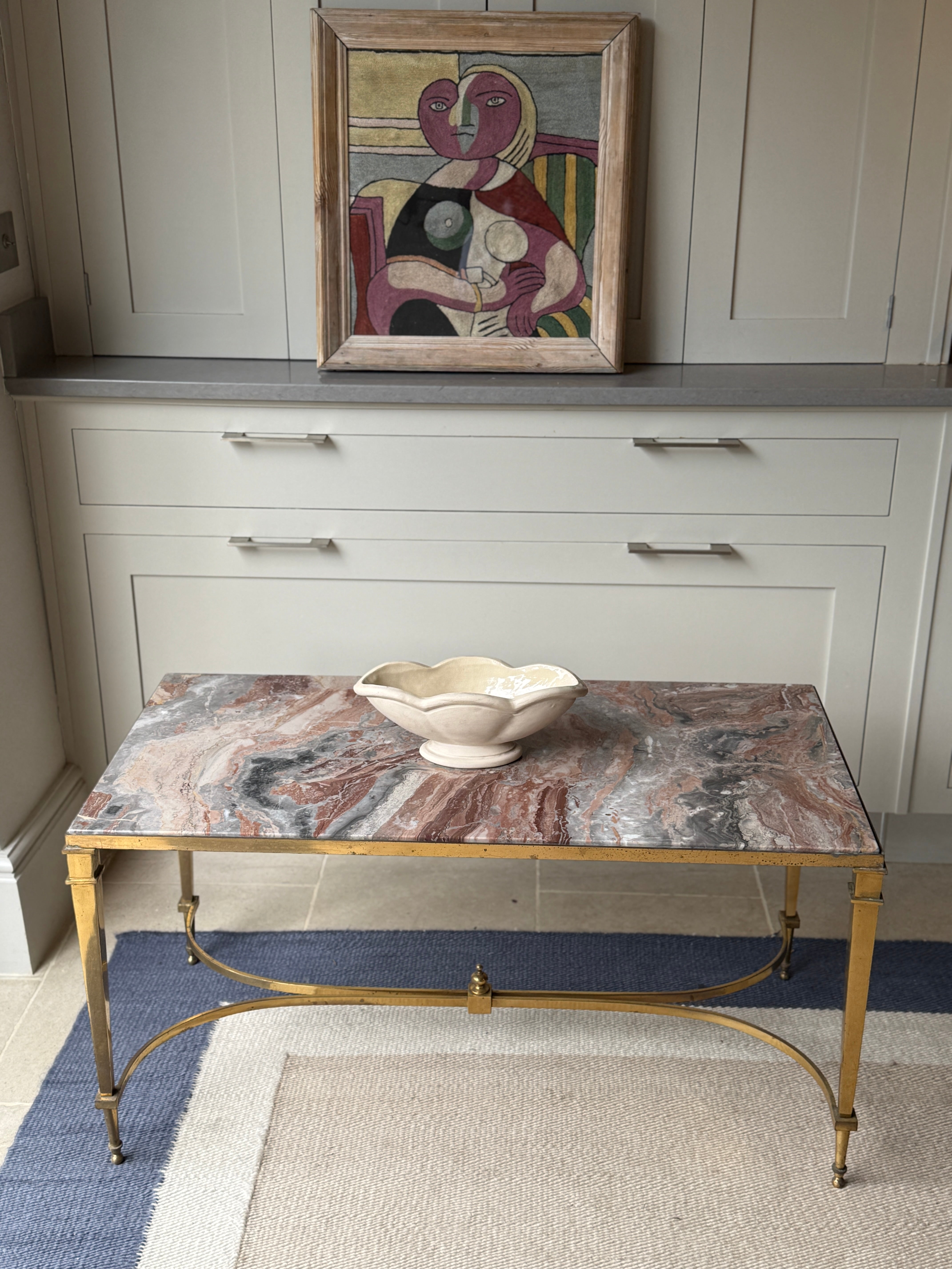 Brass and Pink Marble Coffee Table