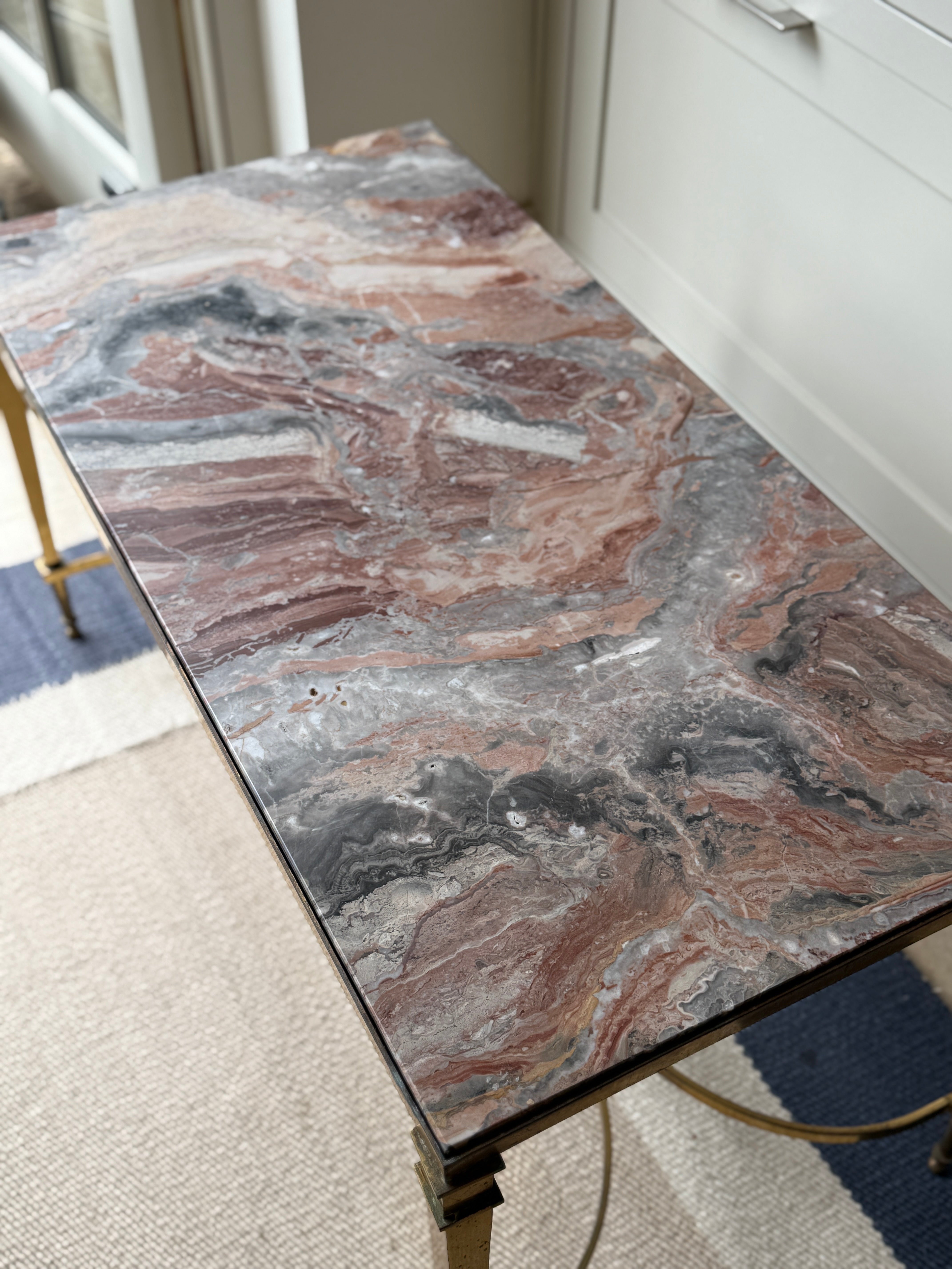 Brass and Pink Marble Coffee Table
