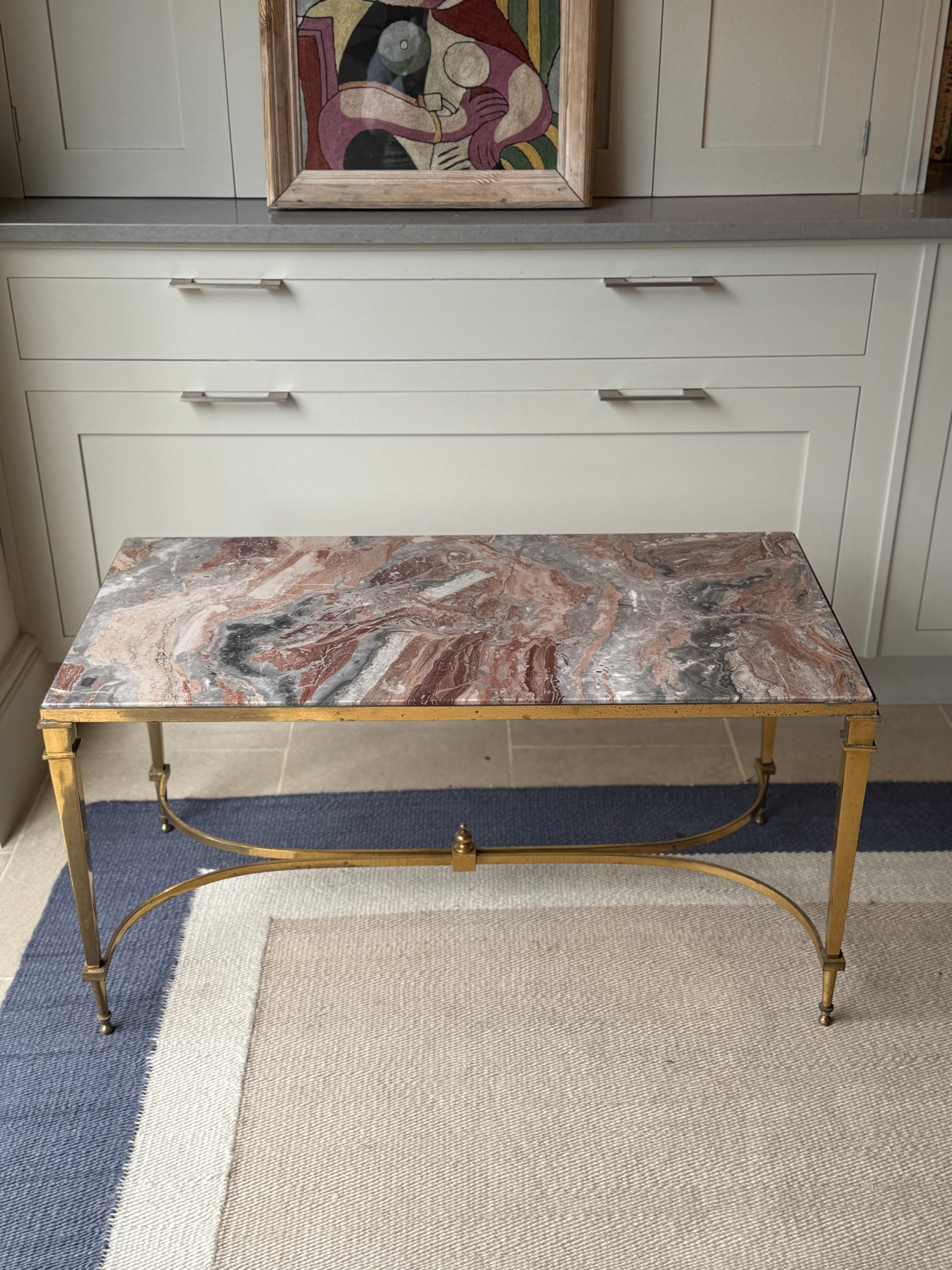 Brass and Pink Marble Coffee Table