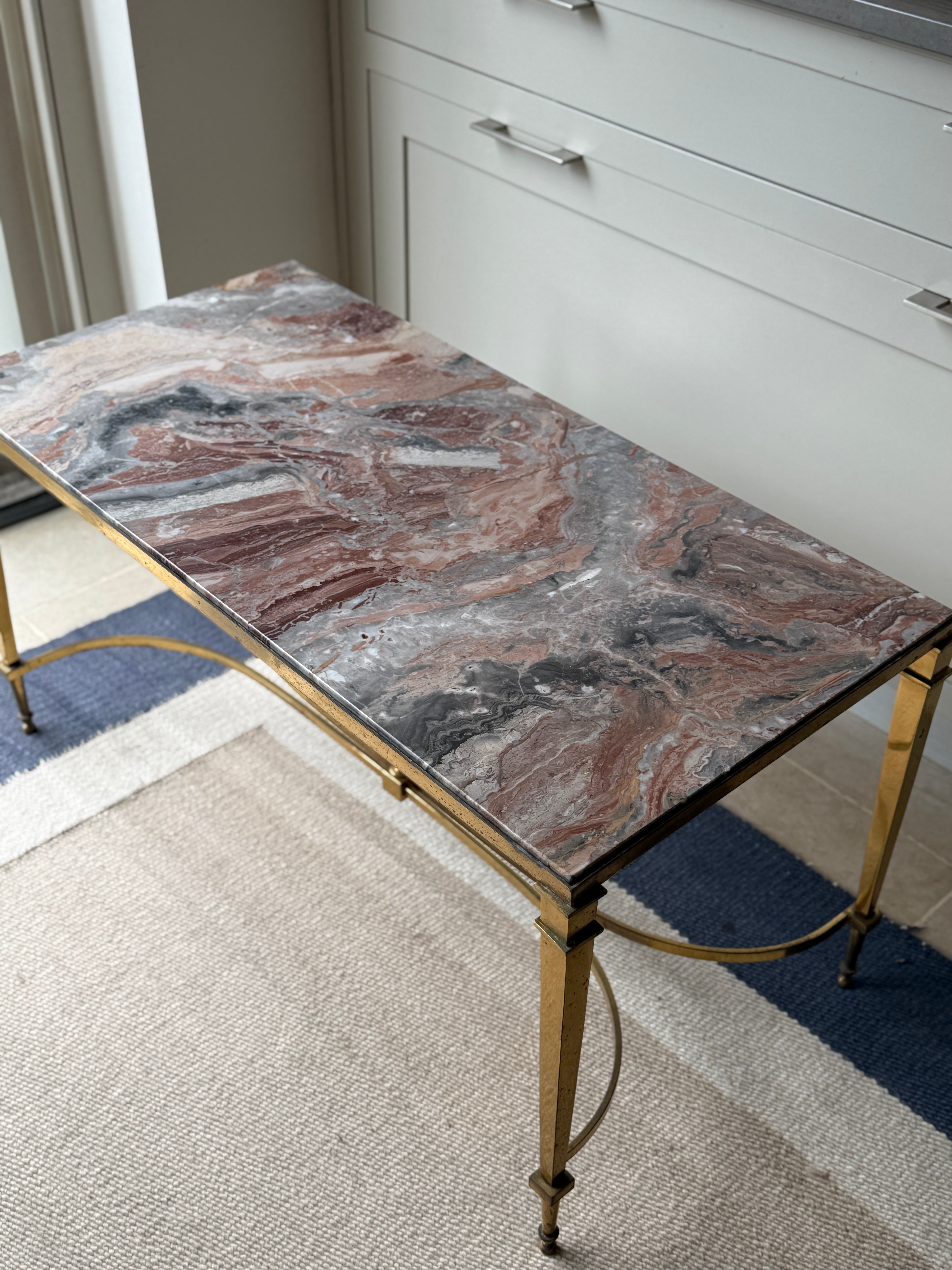 Brass and Pink Marble Coffee Table