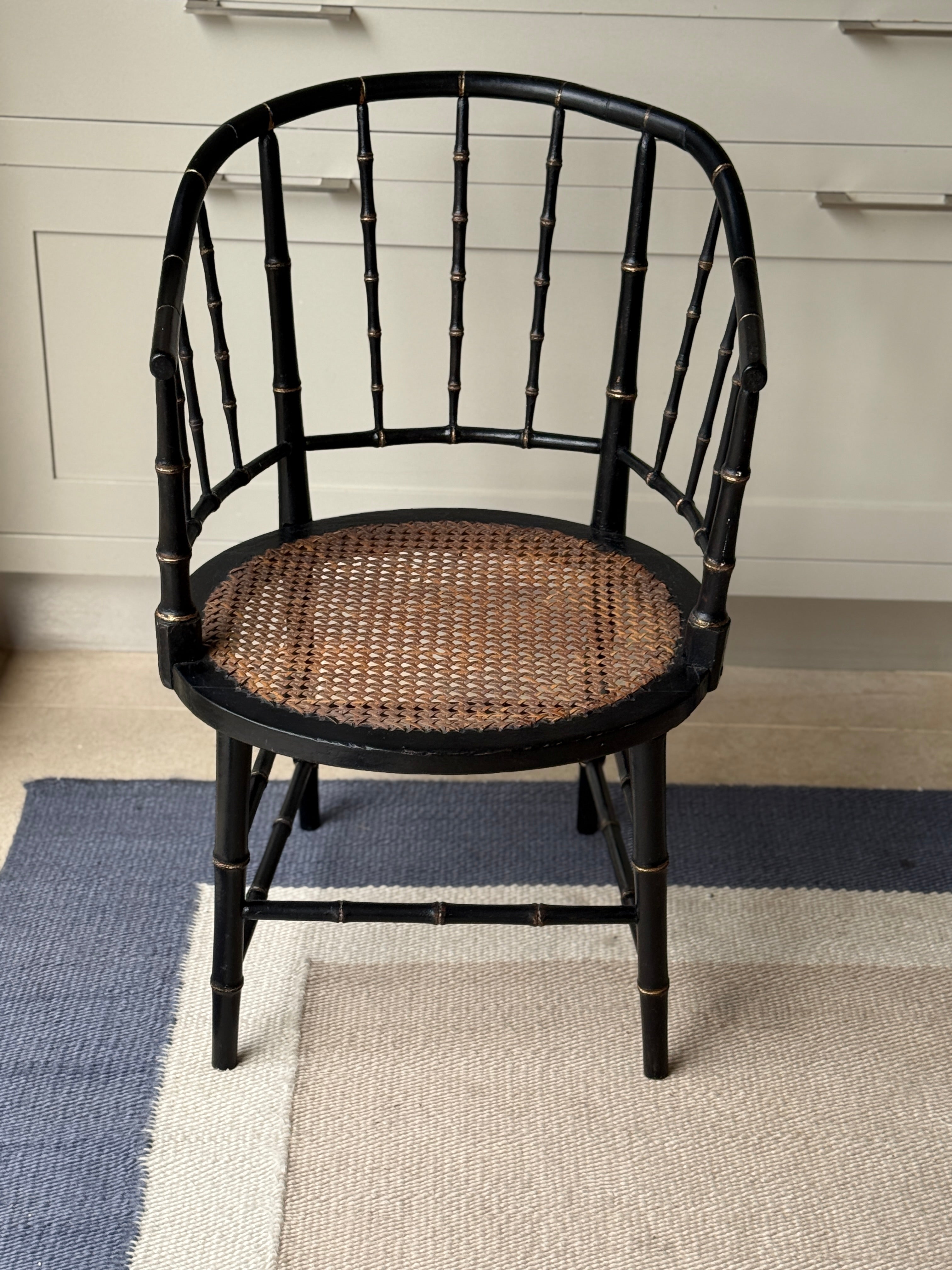 Black Painted Faux Bamboo & Cane Decorative Chair