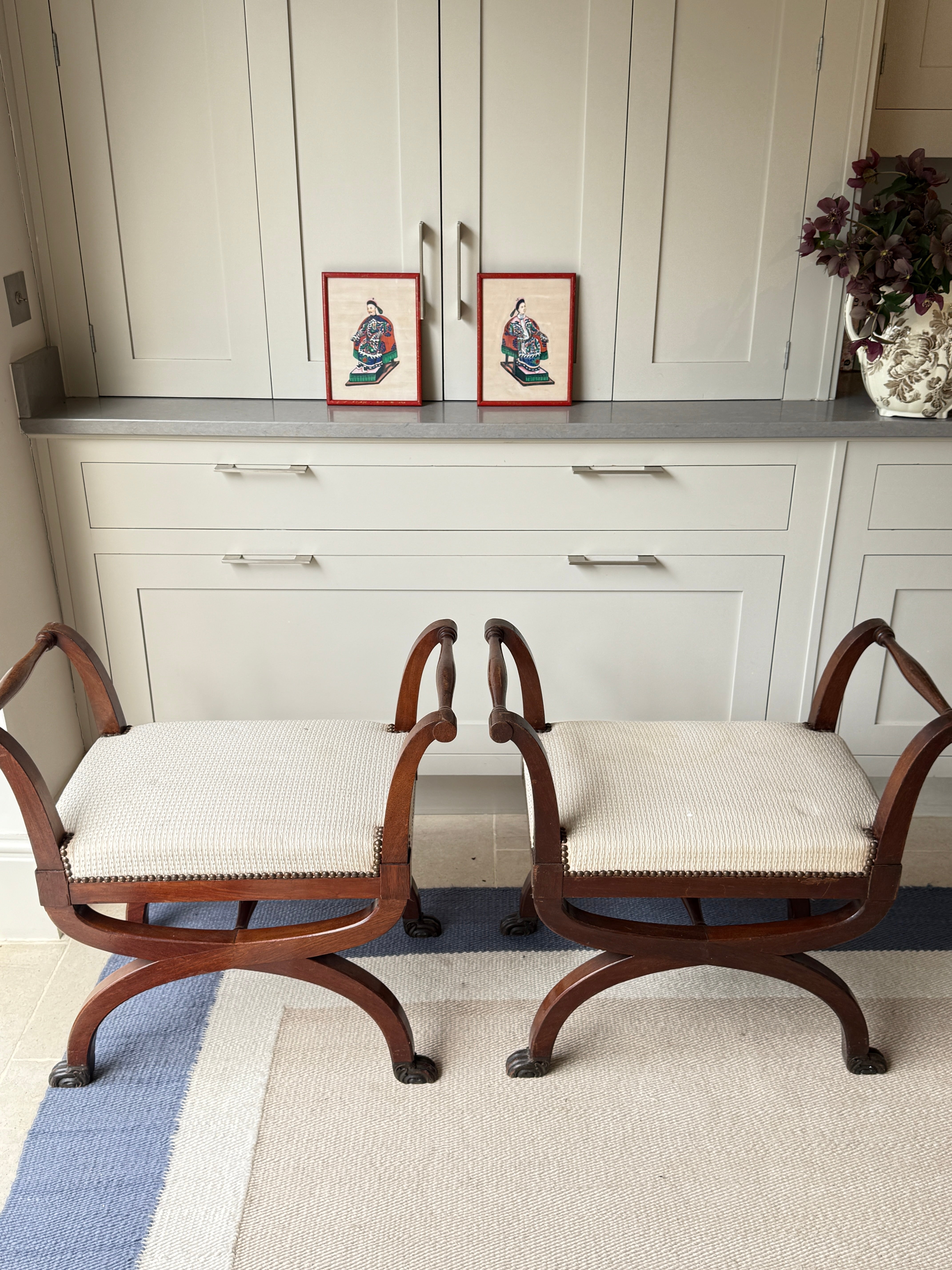 Pair of Mahogany X Frame Stools