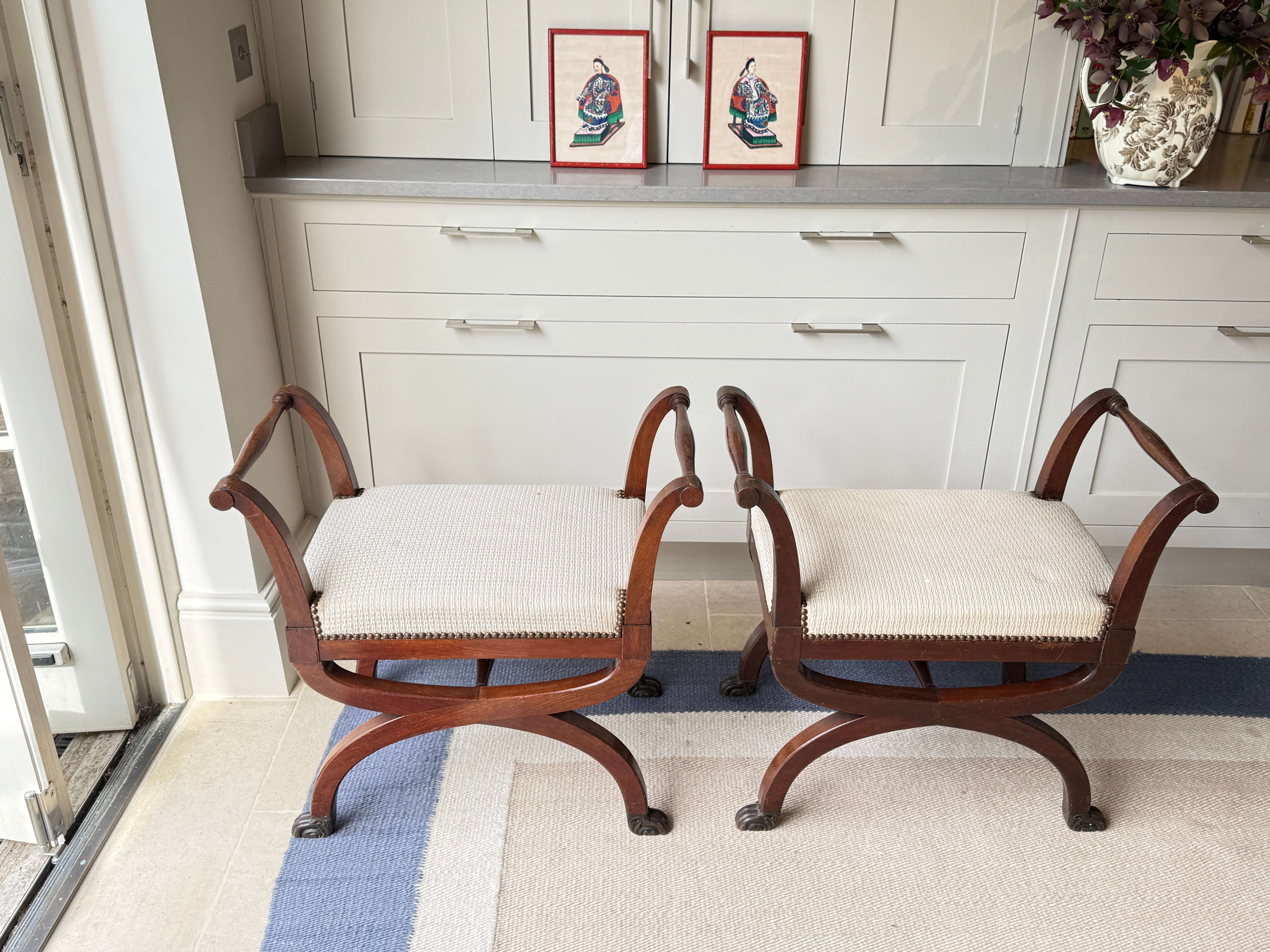 Pair of Mahogany X Frame Stools