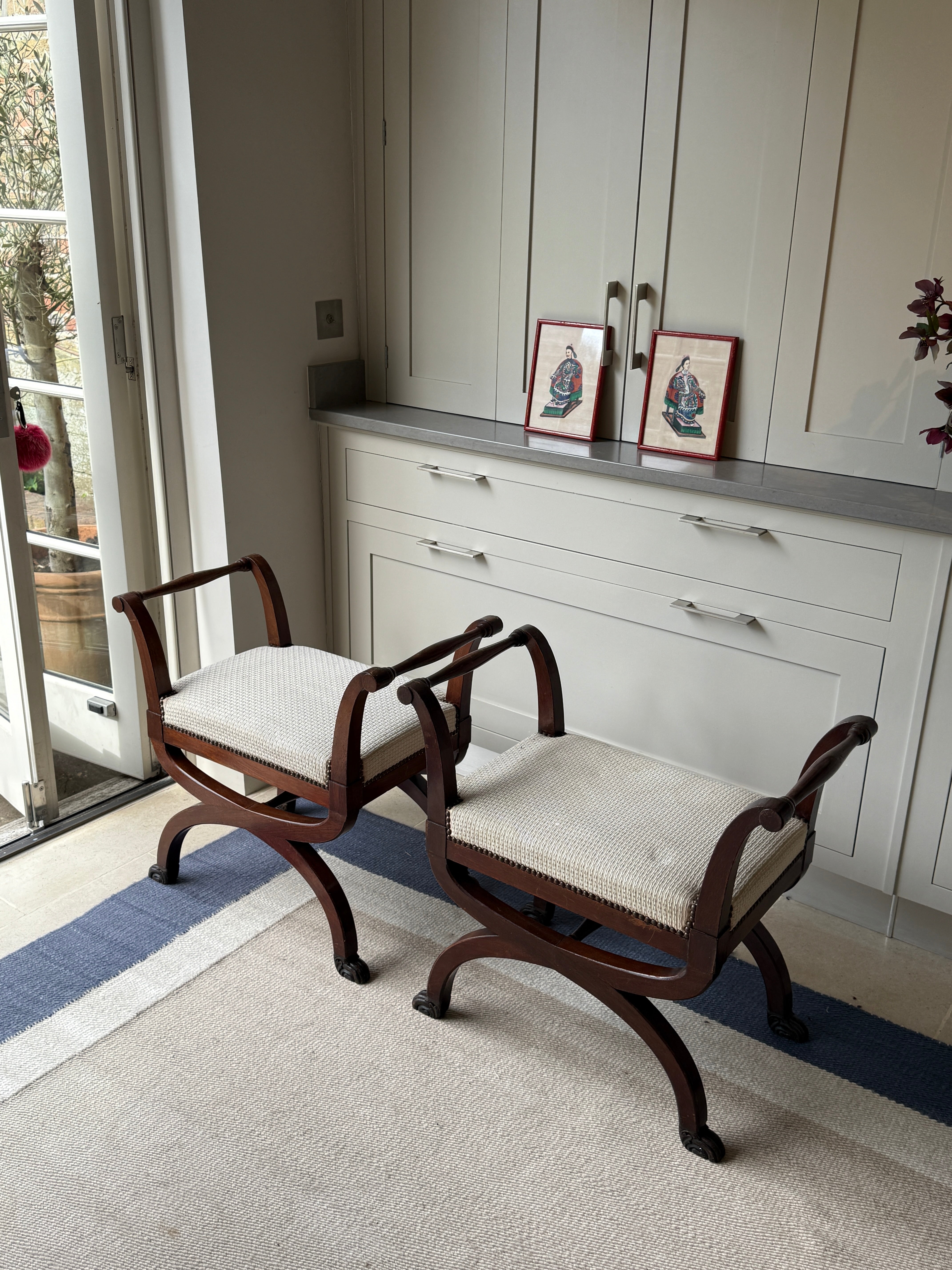 Pair of Mahogany X Frame Stools