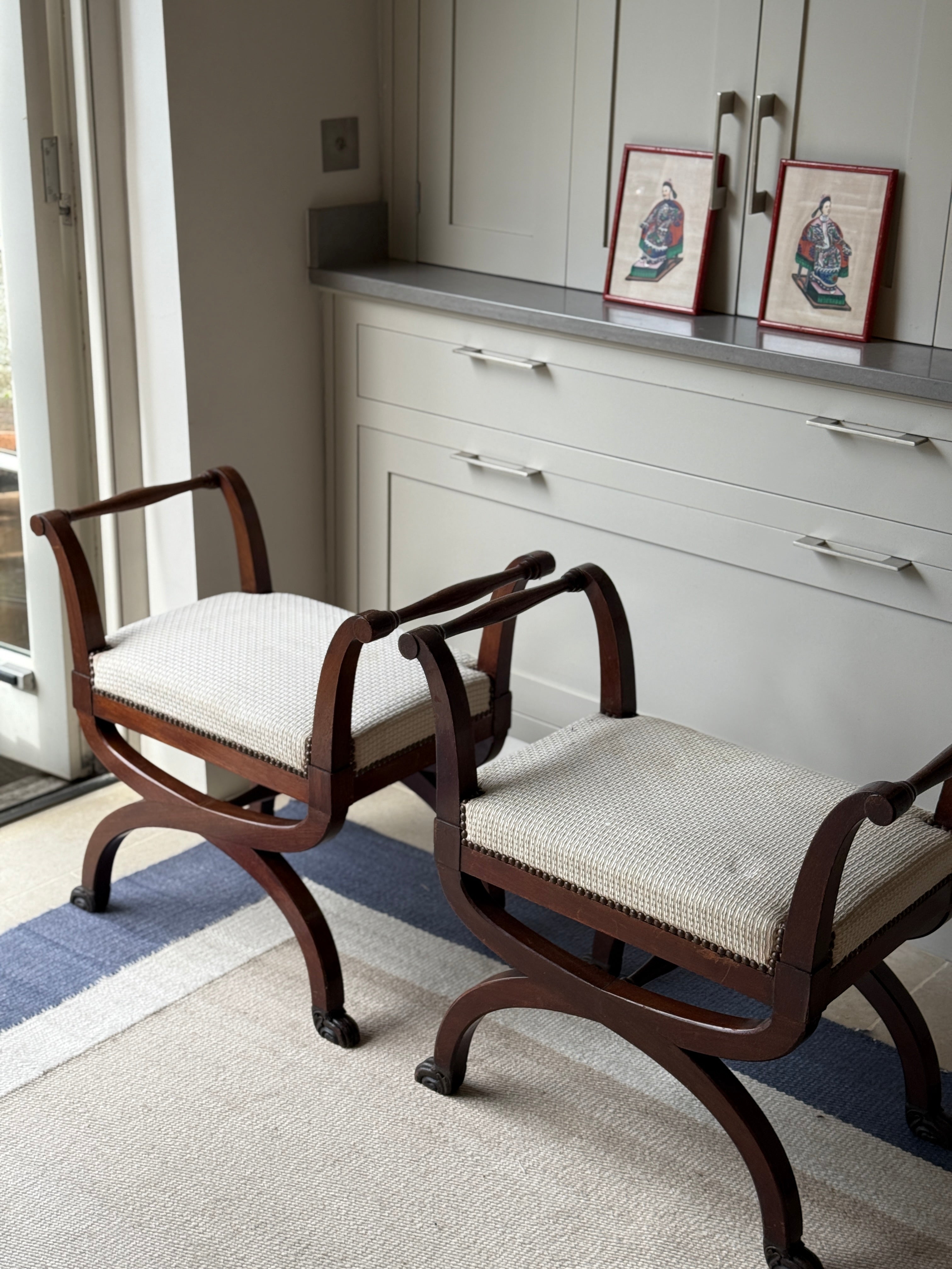Pair of Mahogany X Frame Stools