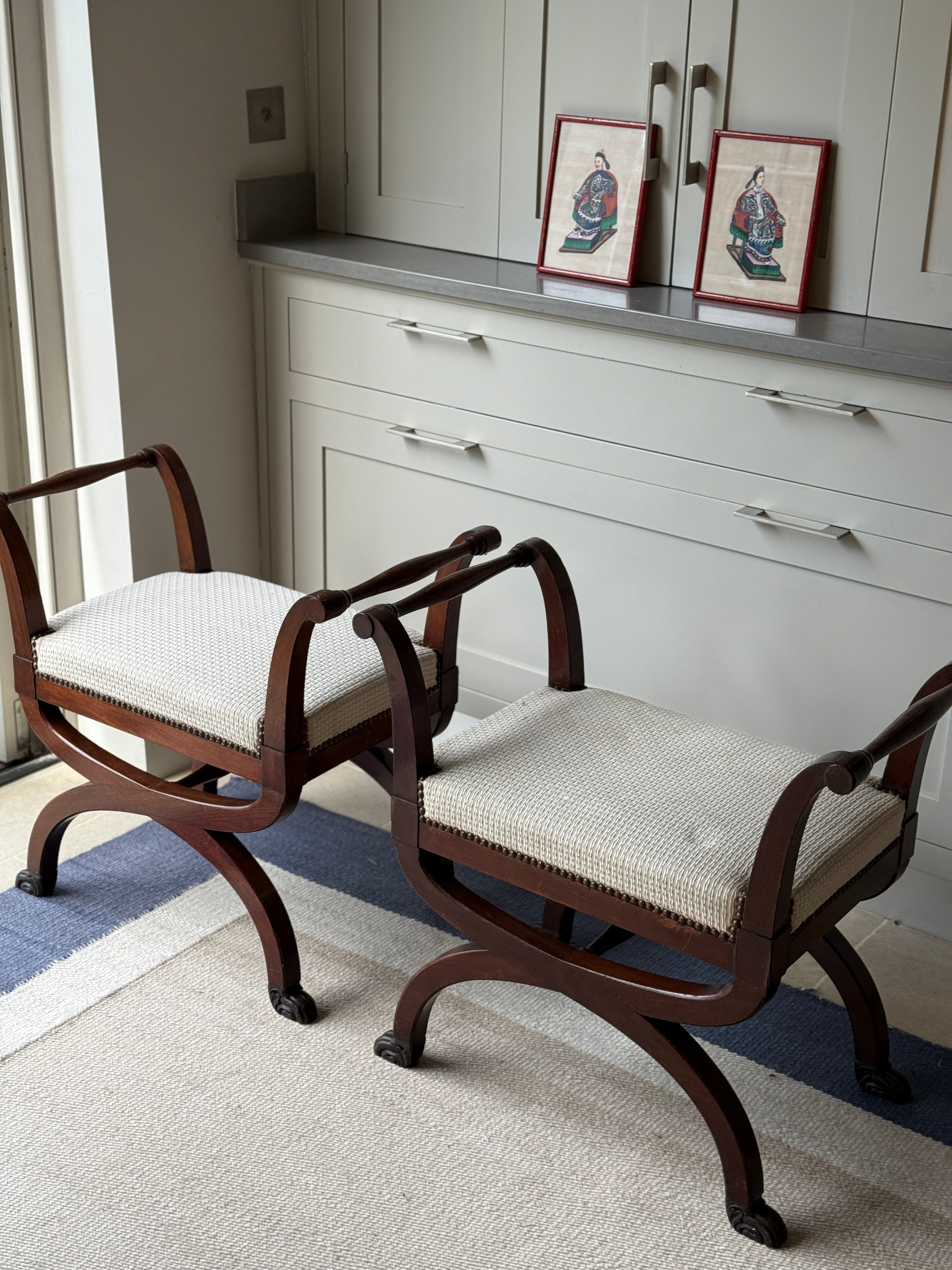 Pair of Mahogany X Frame Stools
