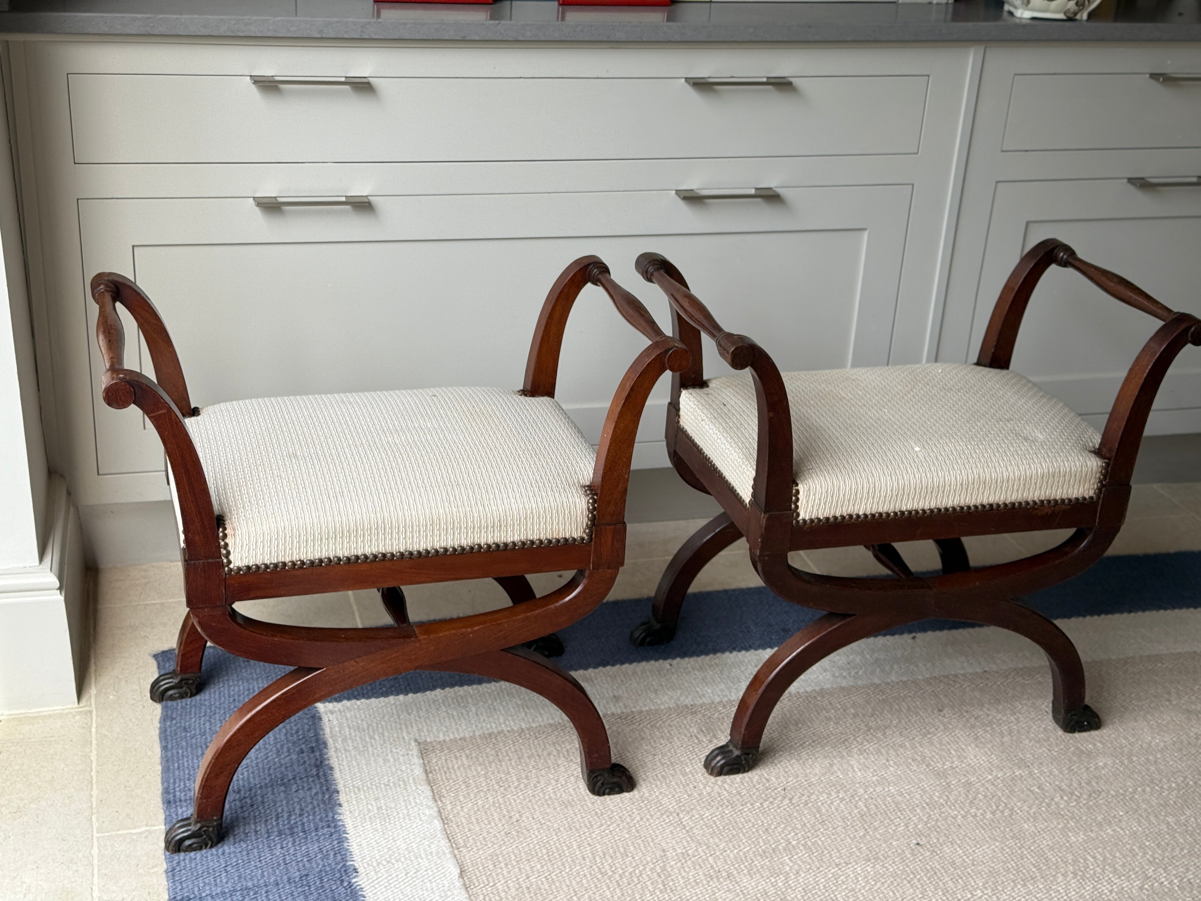 Pair of Mahogany X Frame Stools