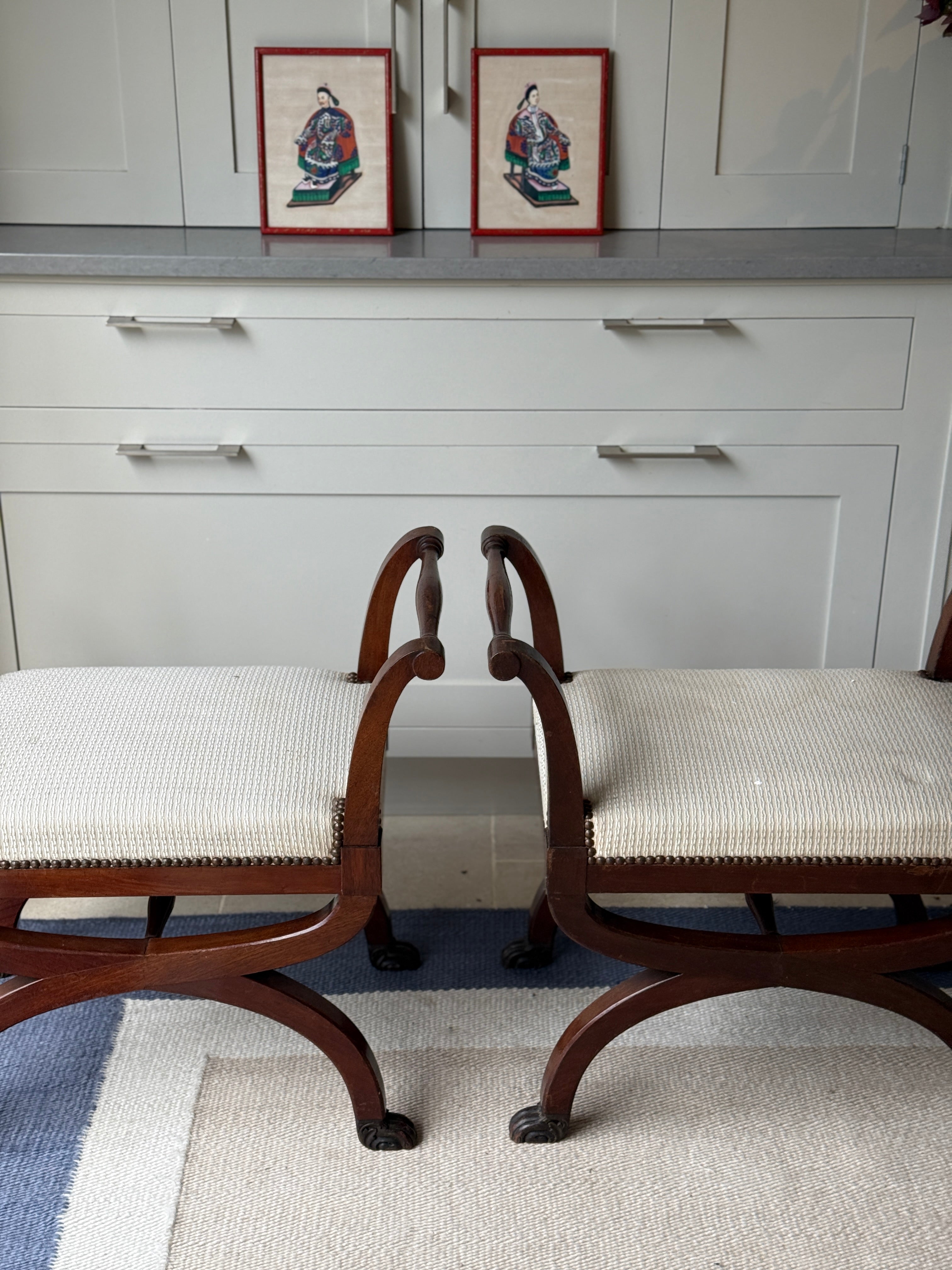 Pair of Mahogany X Frame Stools