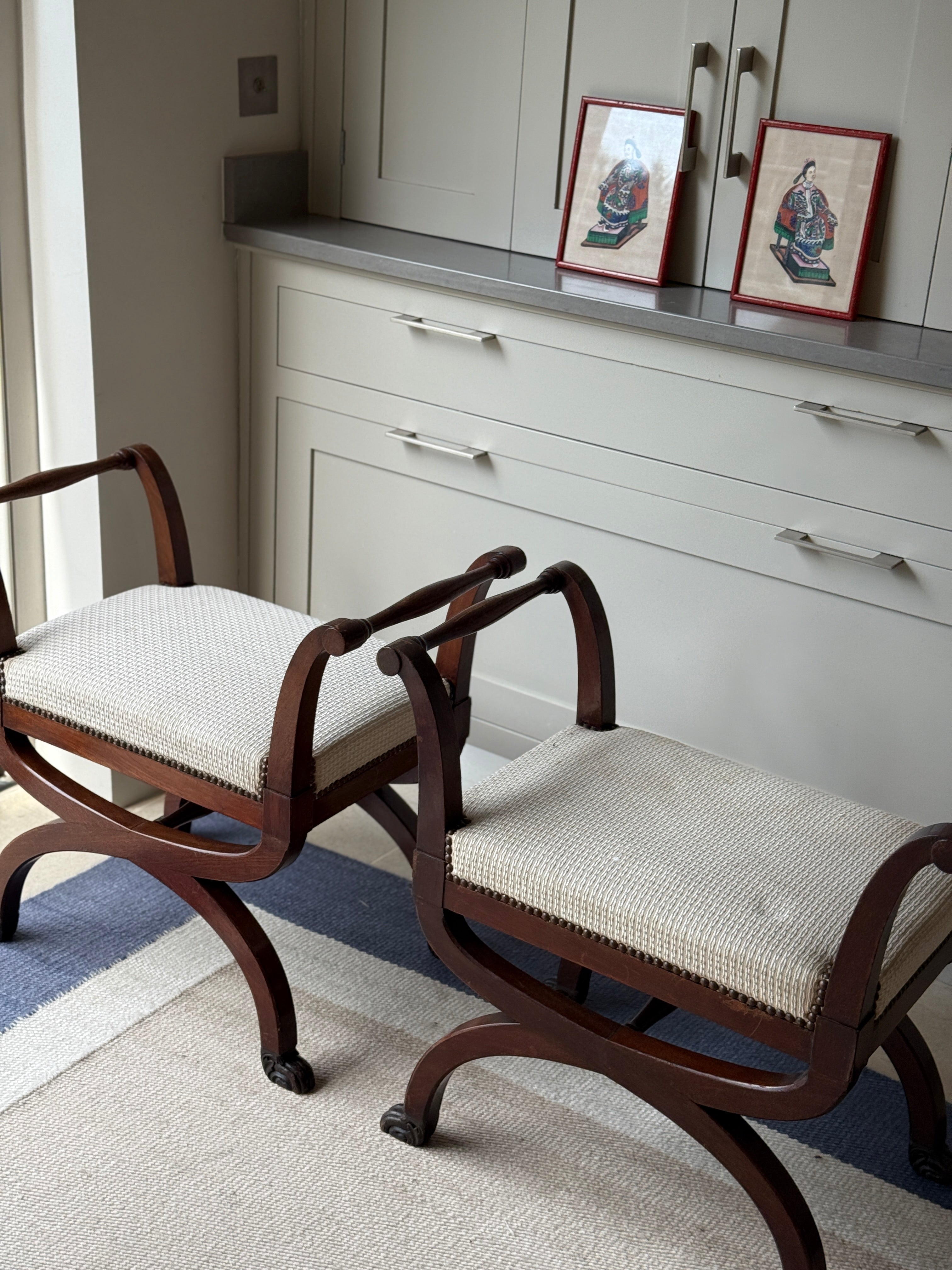 Pair of Mahogany X Frame Stools