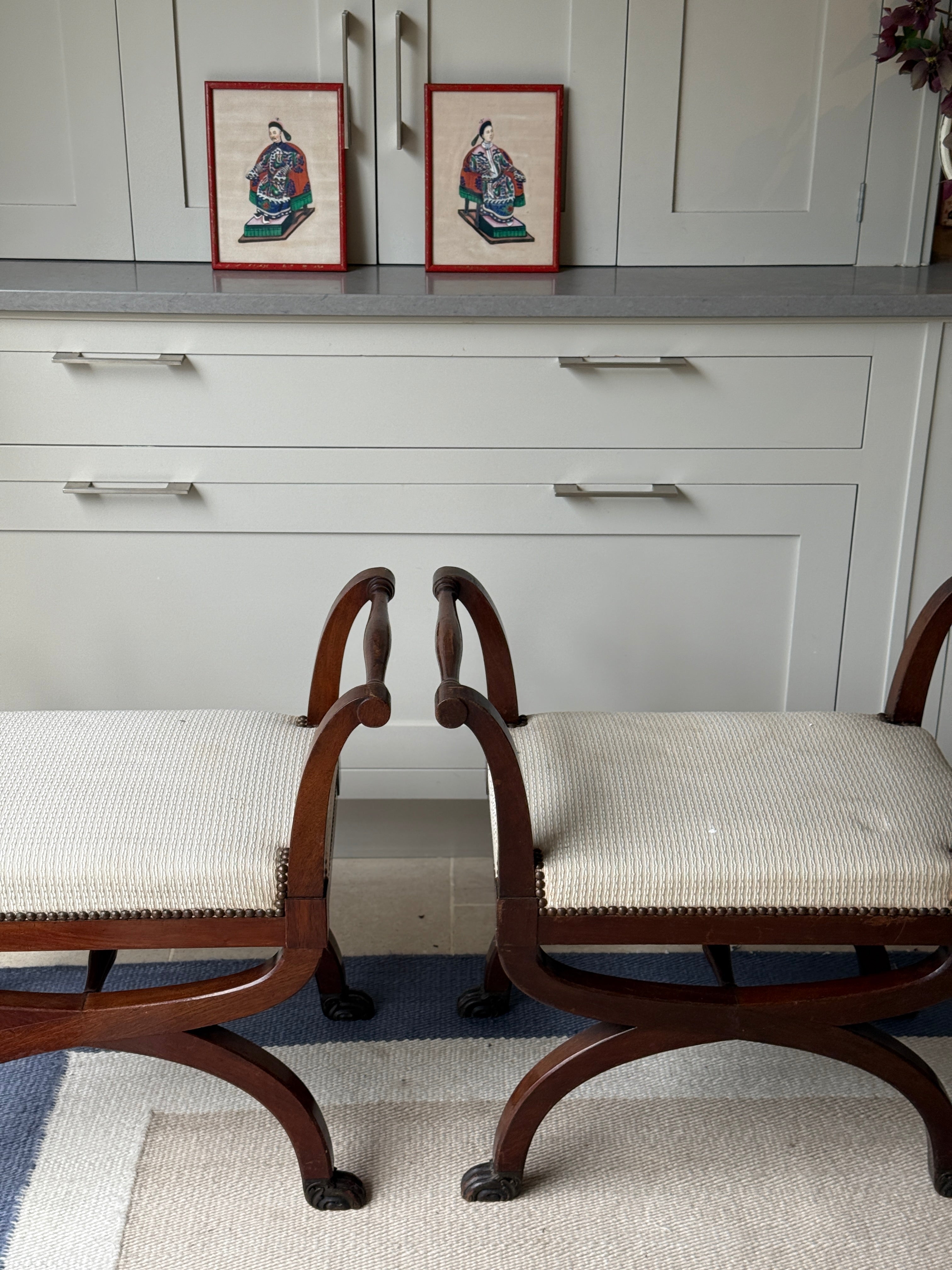 Pair of Mahogany X Frame Stools