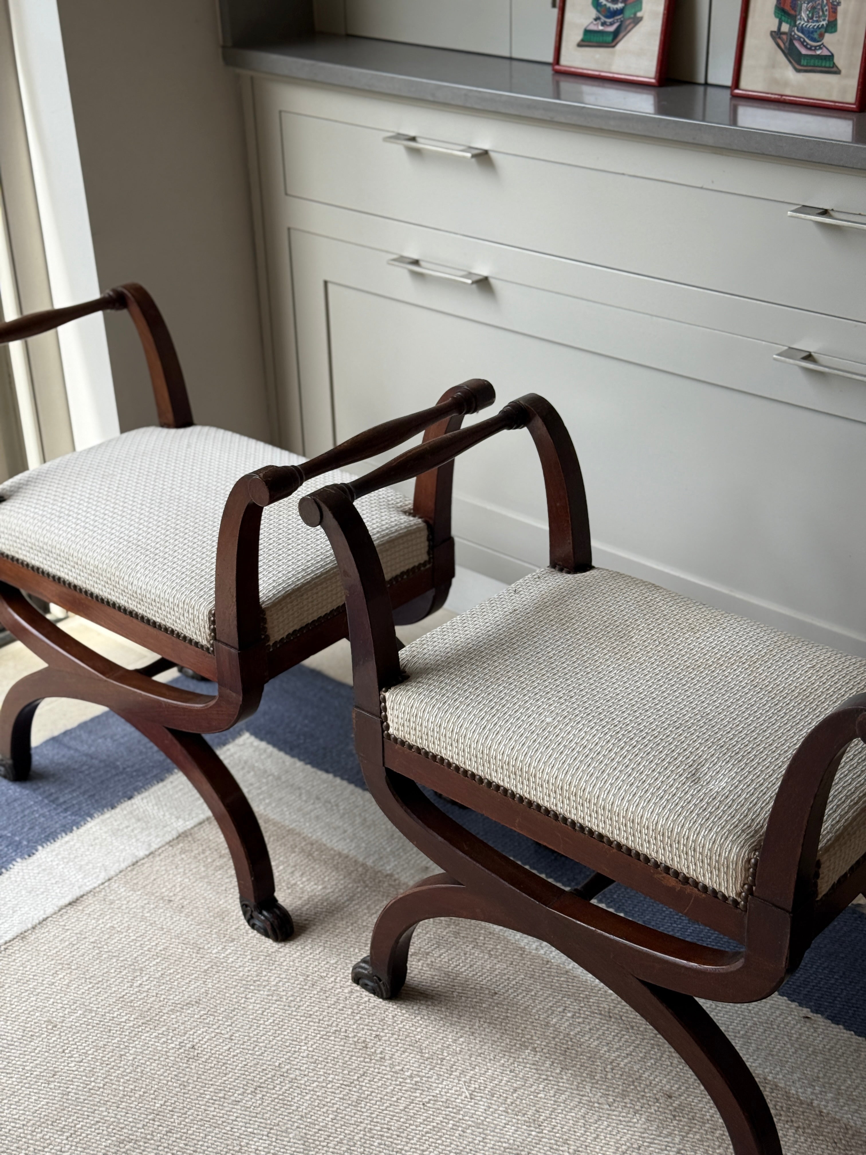 Pair of Mahogany X Frame Stools