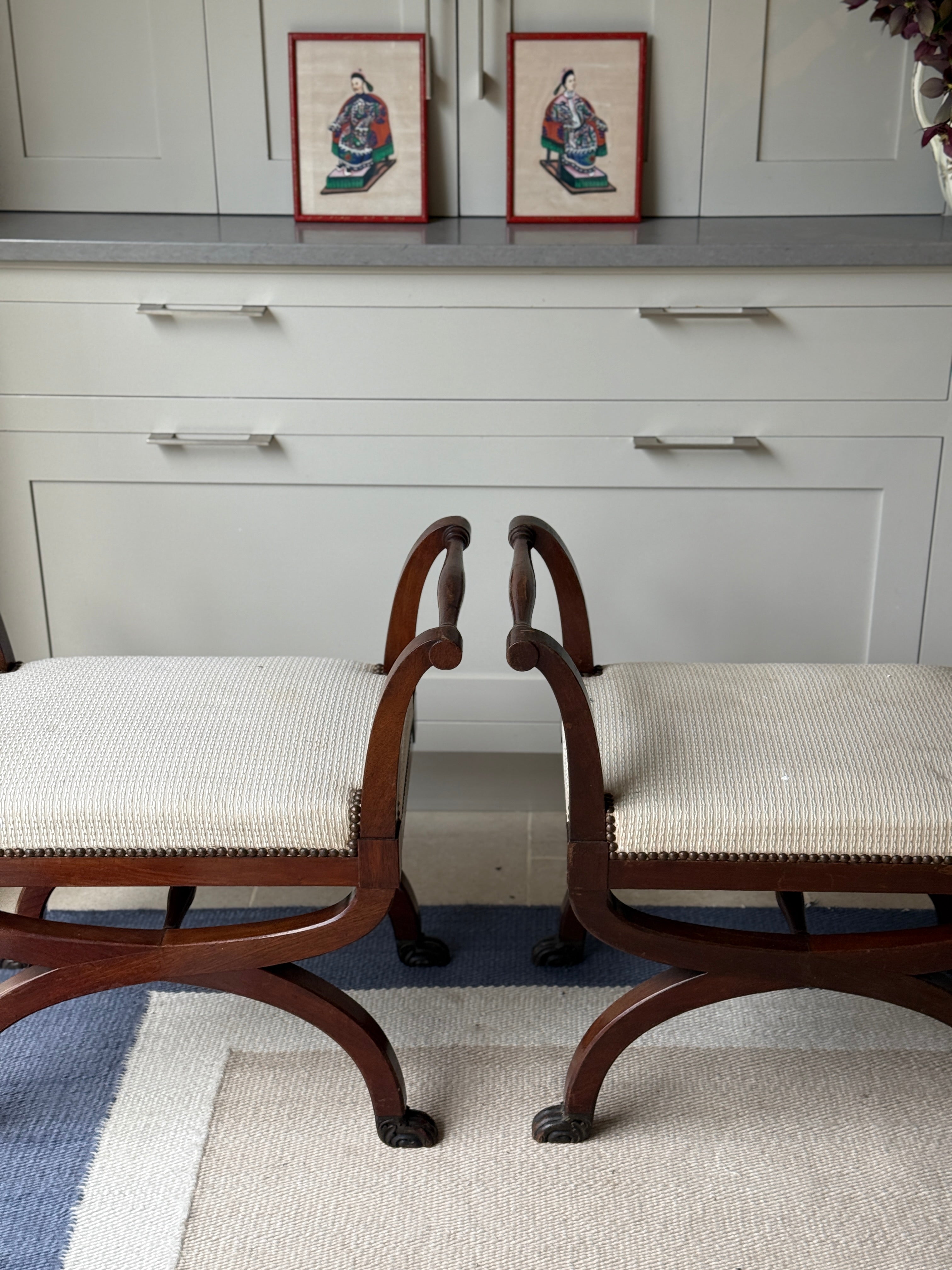 Pair of Mahogany X Frame Stools