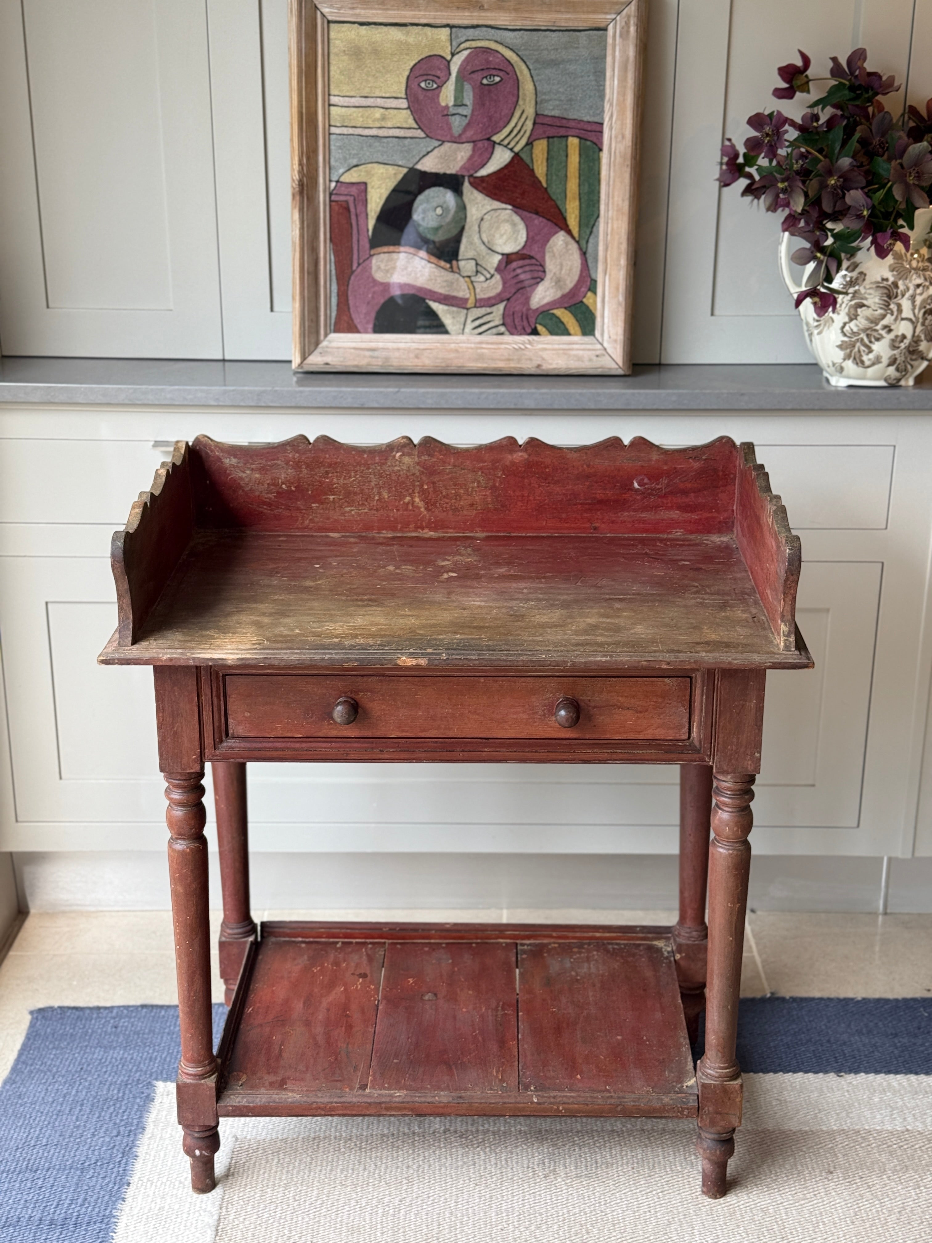 Rustic Painted Washstand with Shelf and Gallery