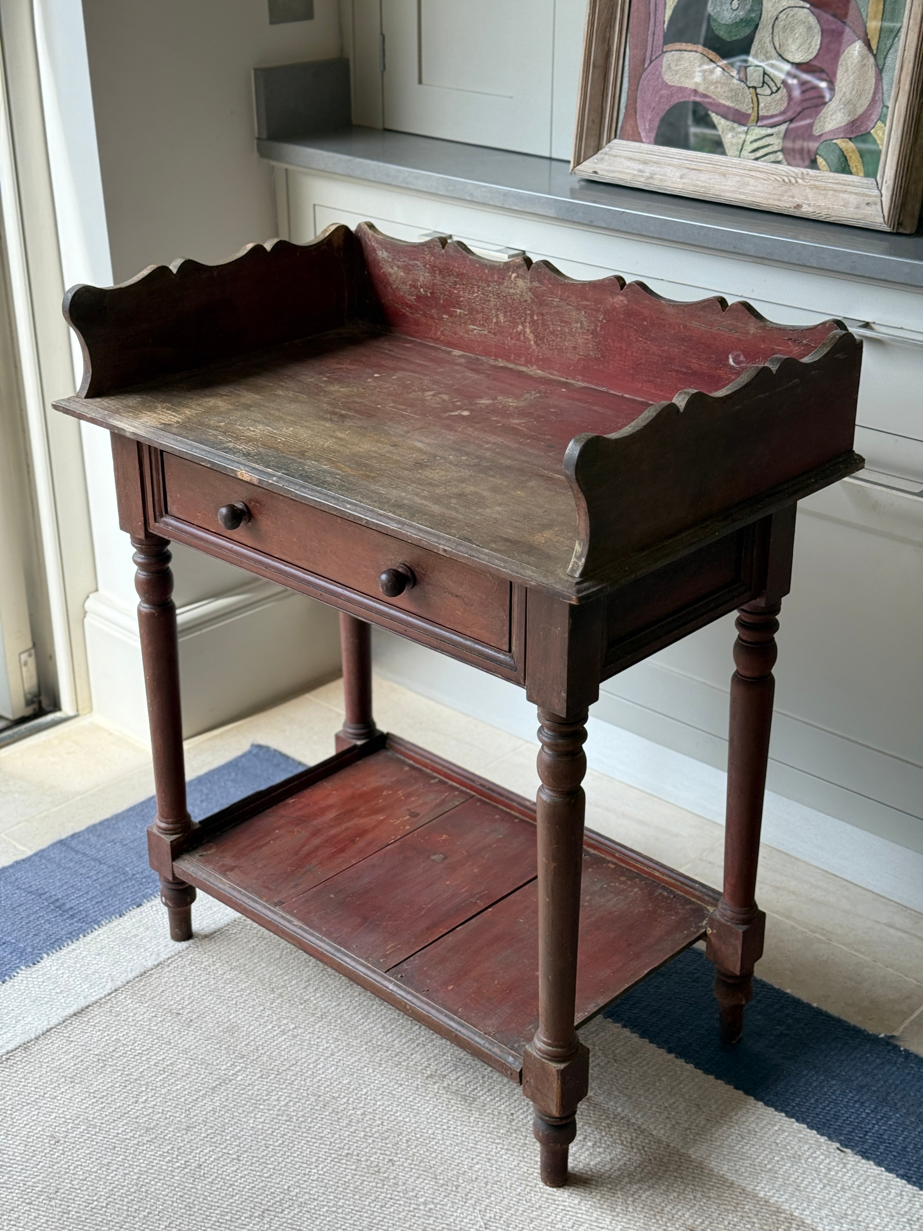 Rustic Painted Washstand with Shelf and Gallery