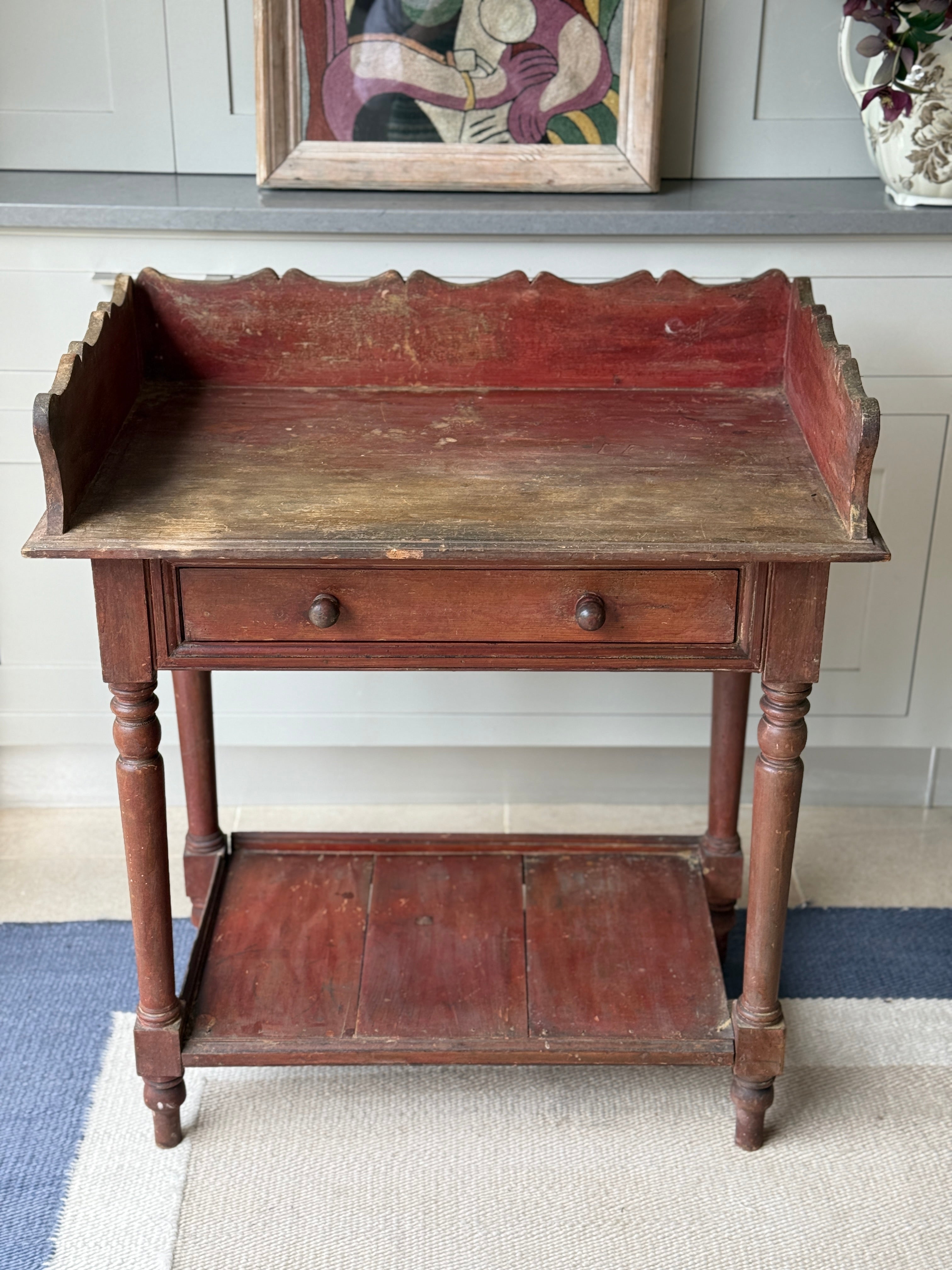 Rustic Painted Washstand with Shelf and Gallery