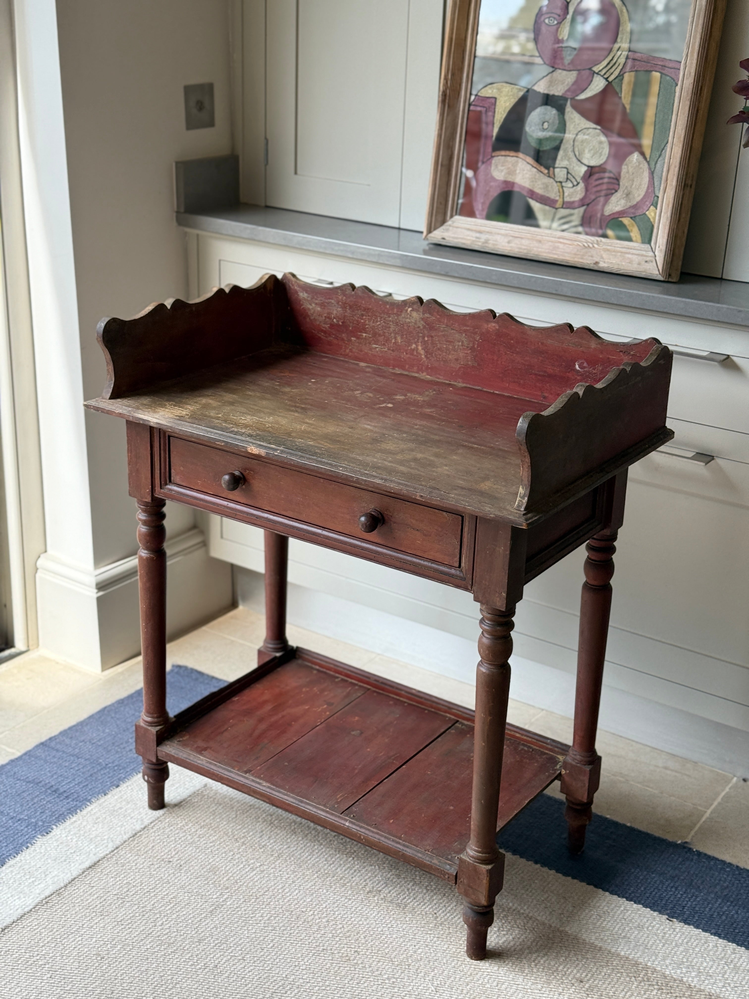Rustic Painted Washstand with Shelf and Gallery
