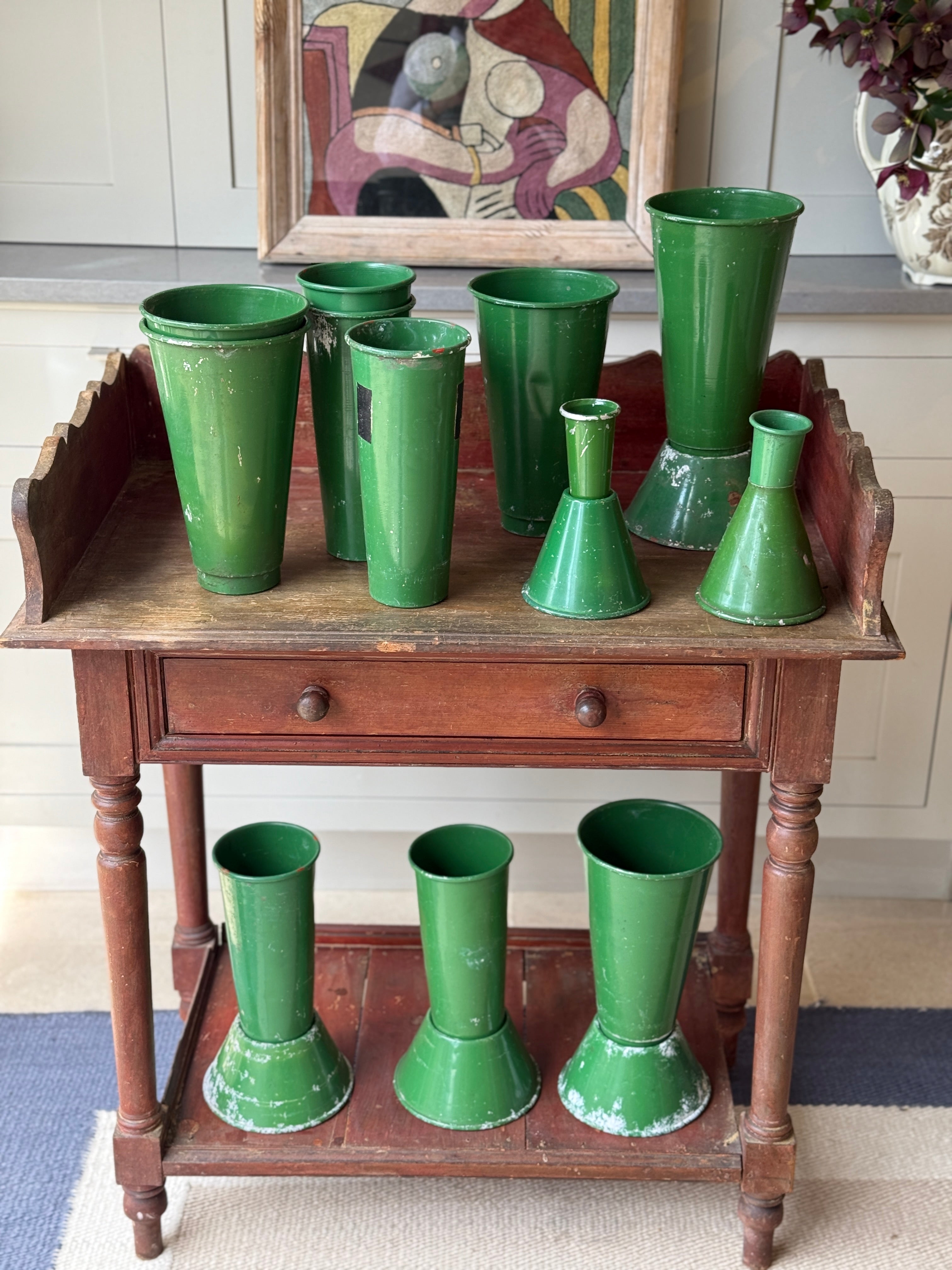 Florist Green Toleware Vessels