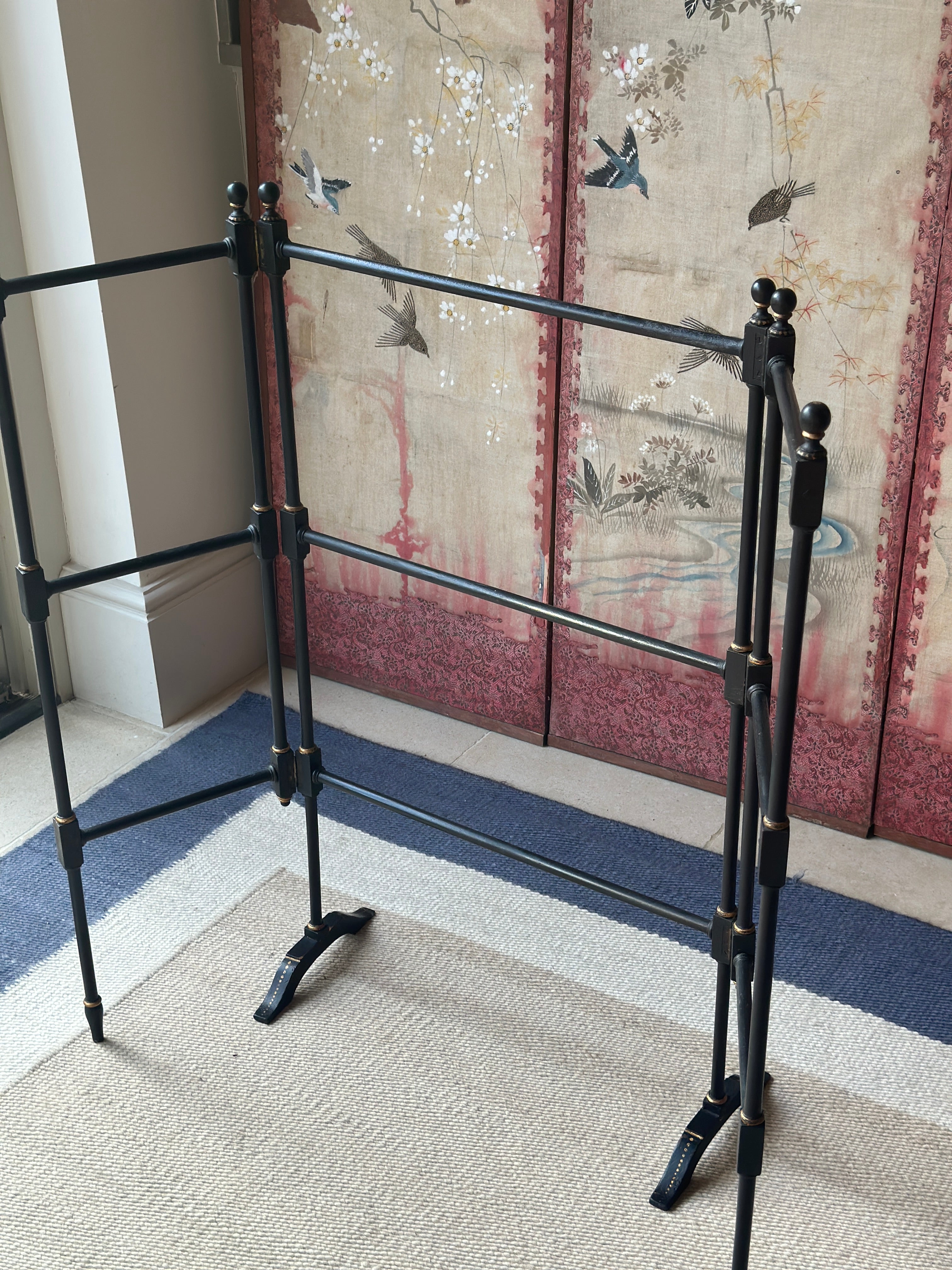 Regency Ebonised Towel Rail with Gilt Paintwork