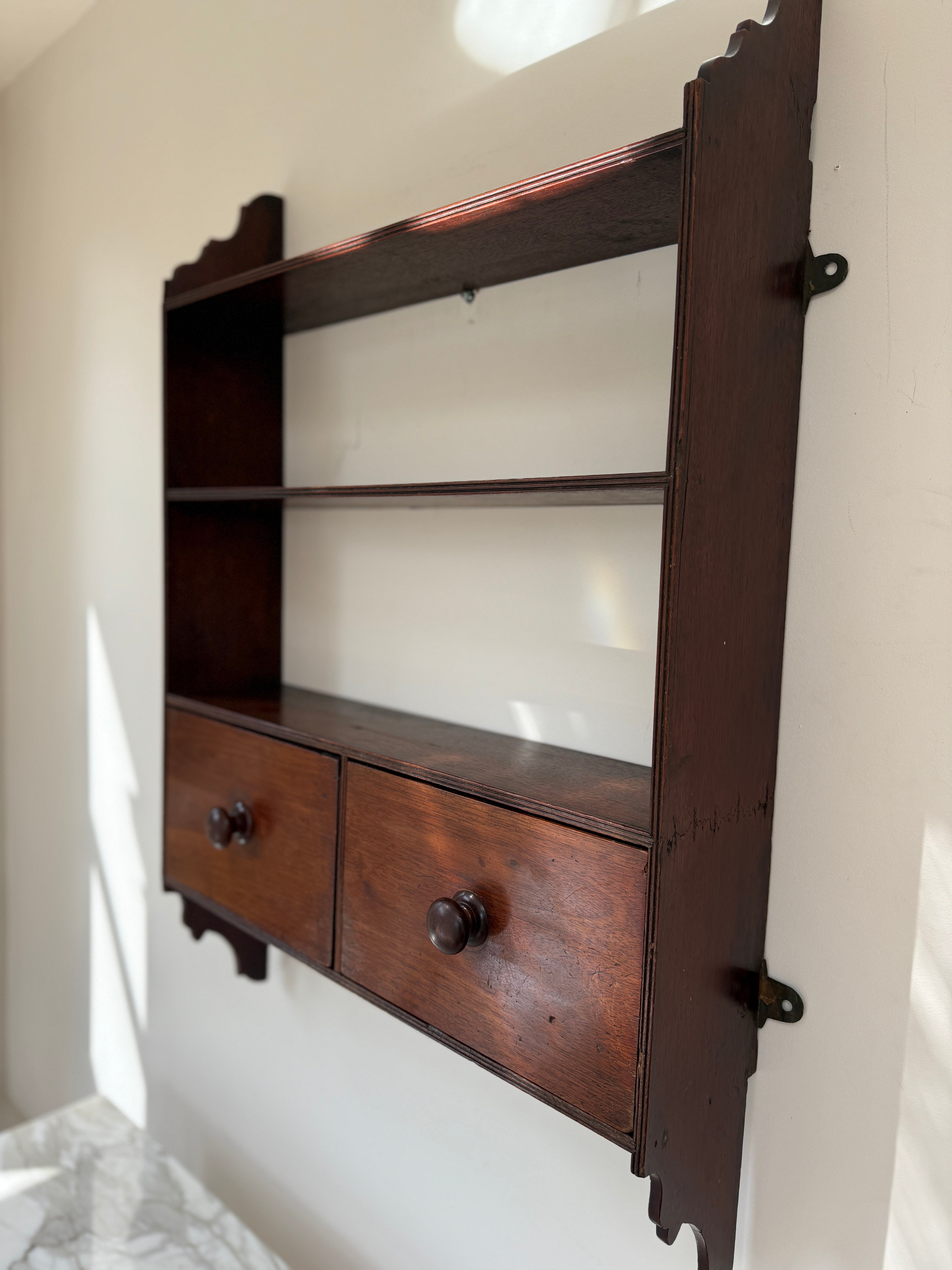 Mahogany Wall Shelves with drawers