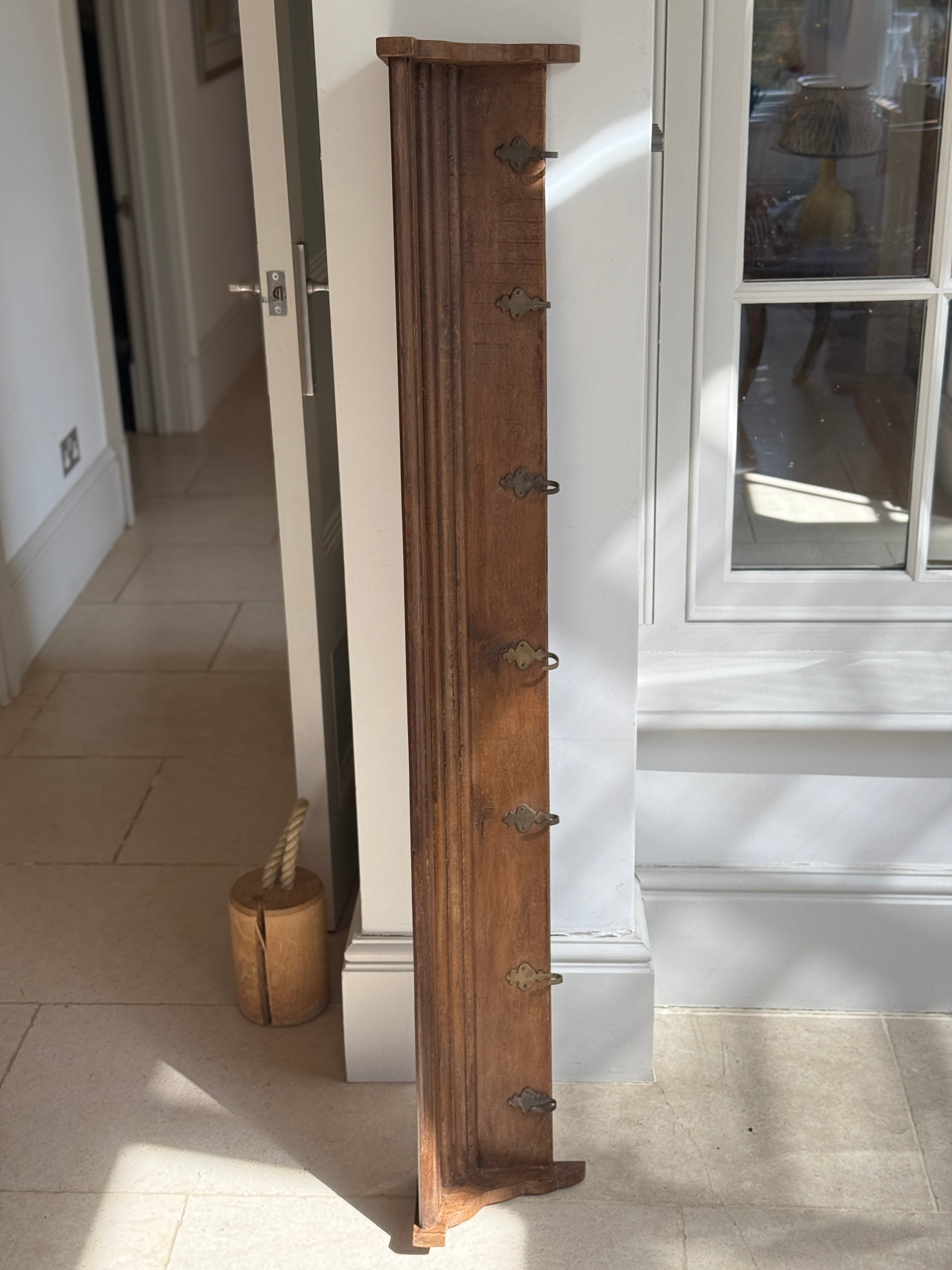 Long French Oak Coat Rack and Shelf