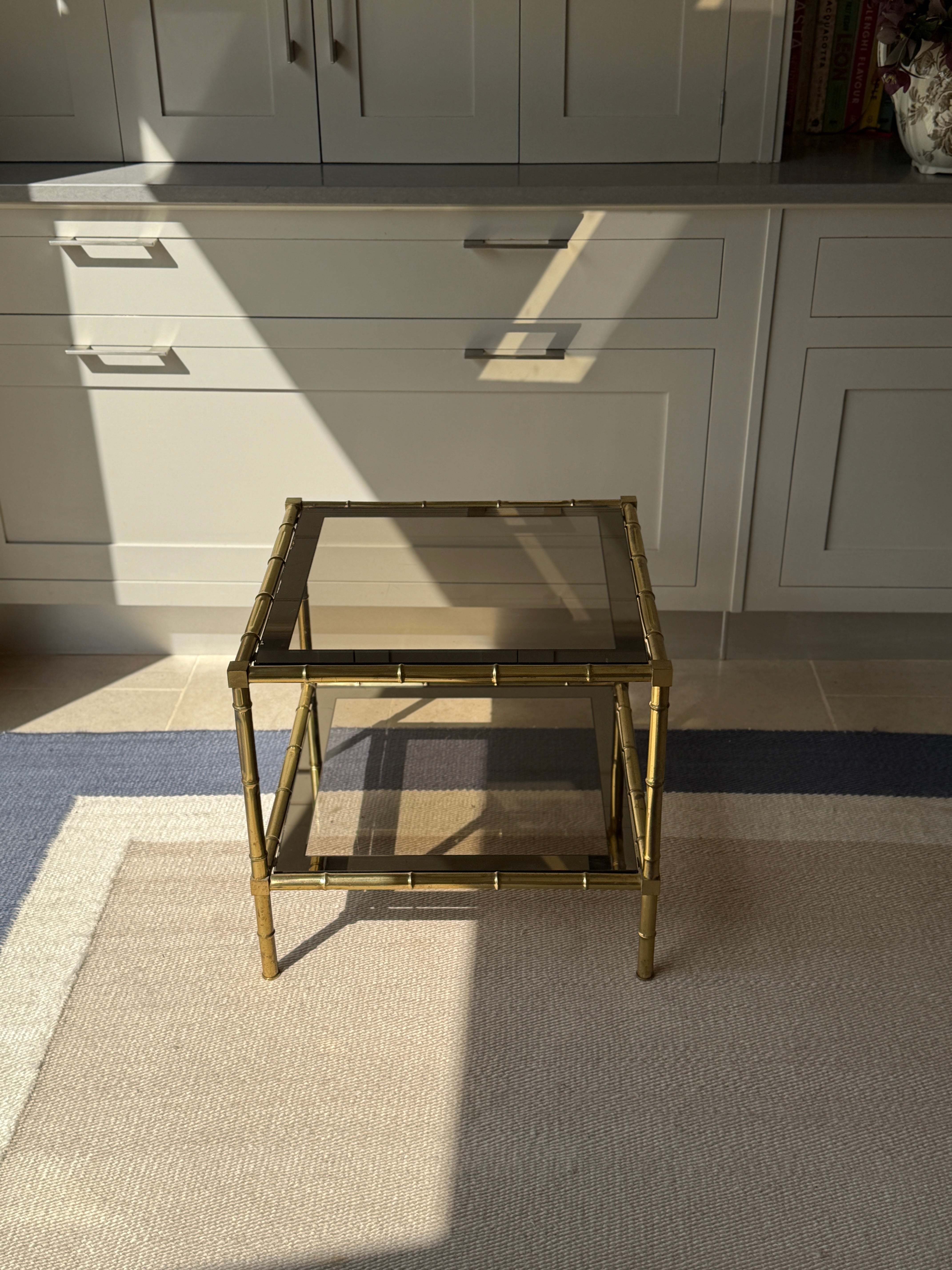 Brass and Glass Faux Bamboo Etagere