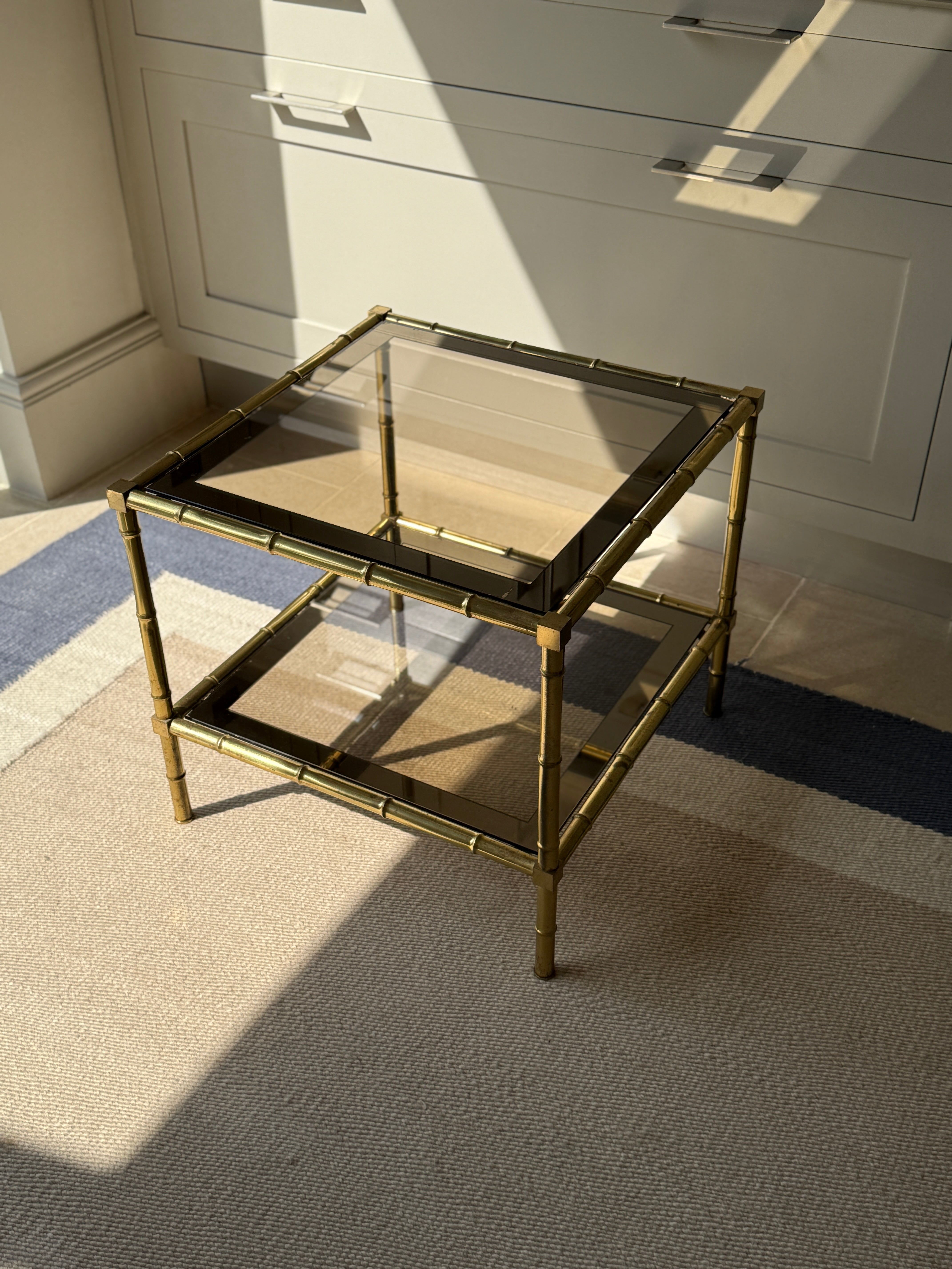 Brass and Glass Faux Bamboo Etagere