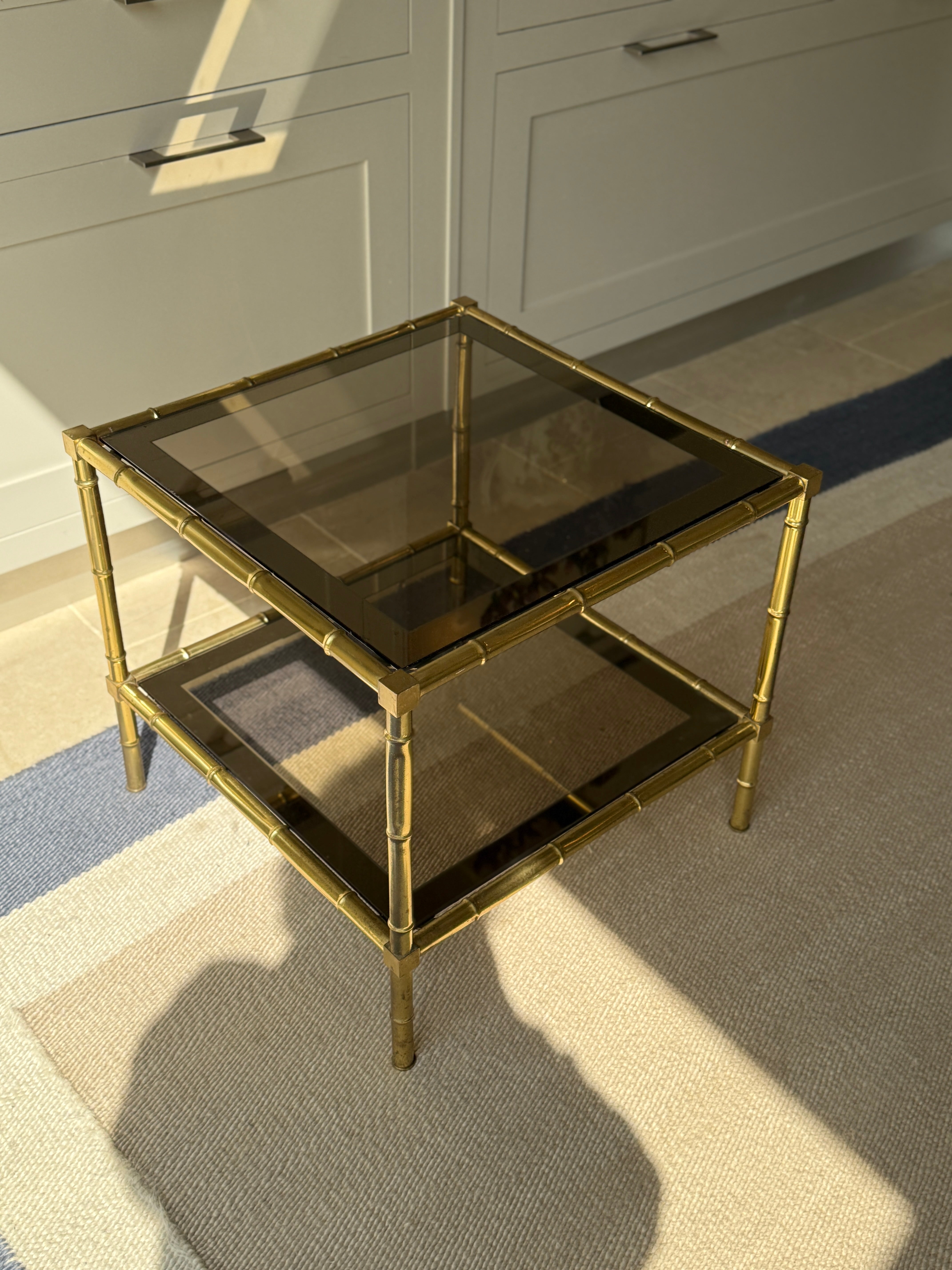 Brass and Glass Faux Bamboo Etagere