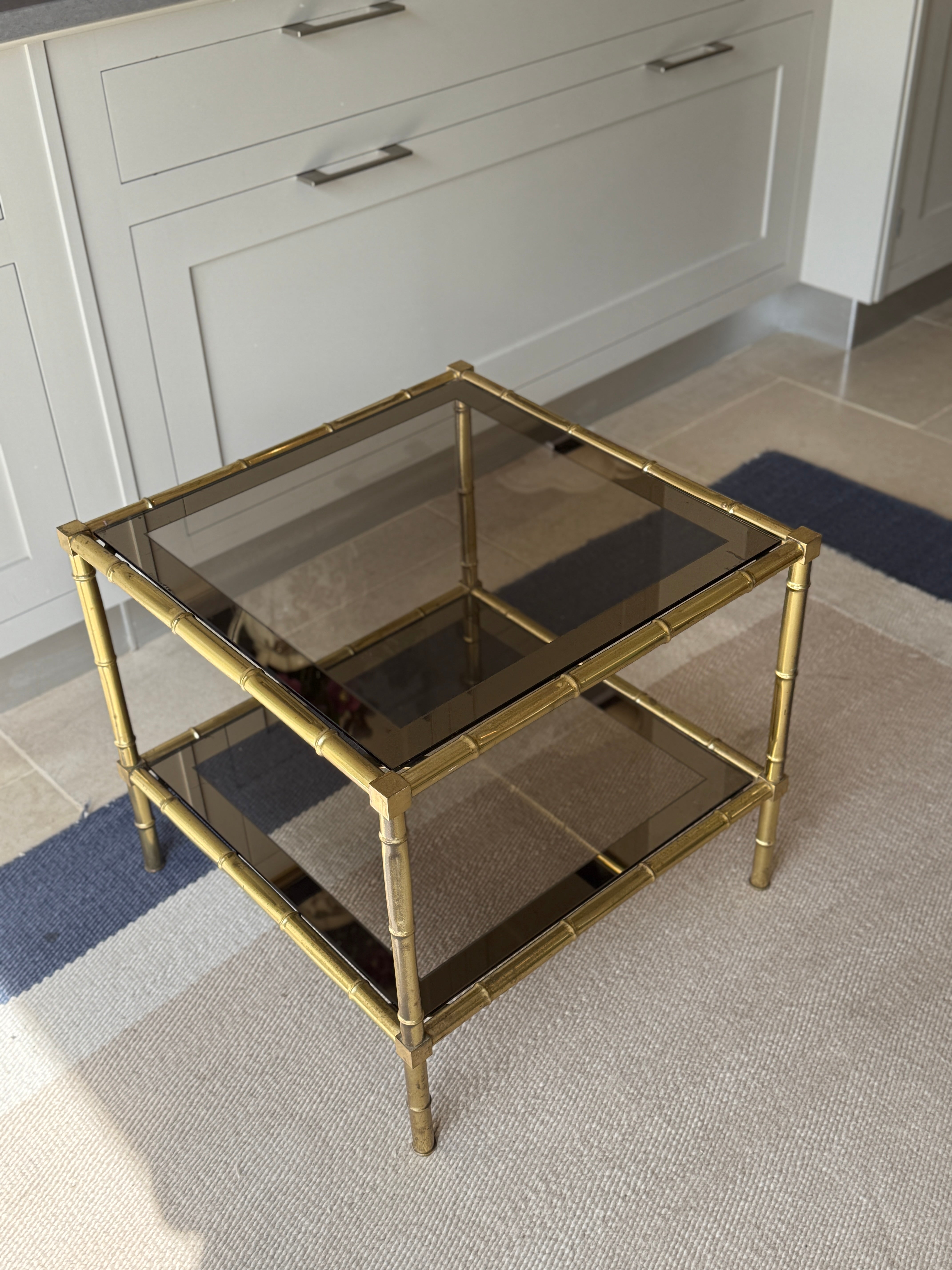 Brass and Glass Faux Bamboo Etagere