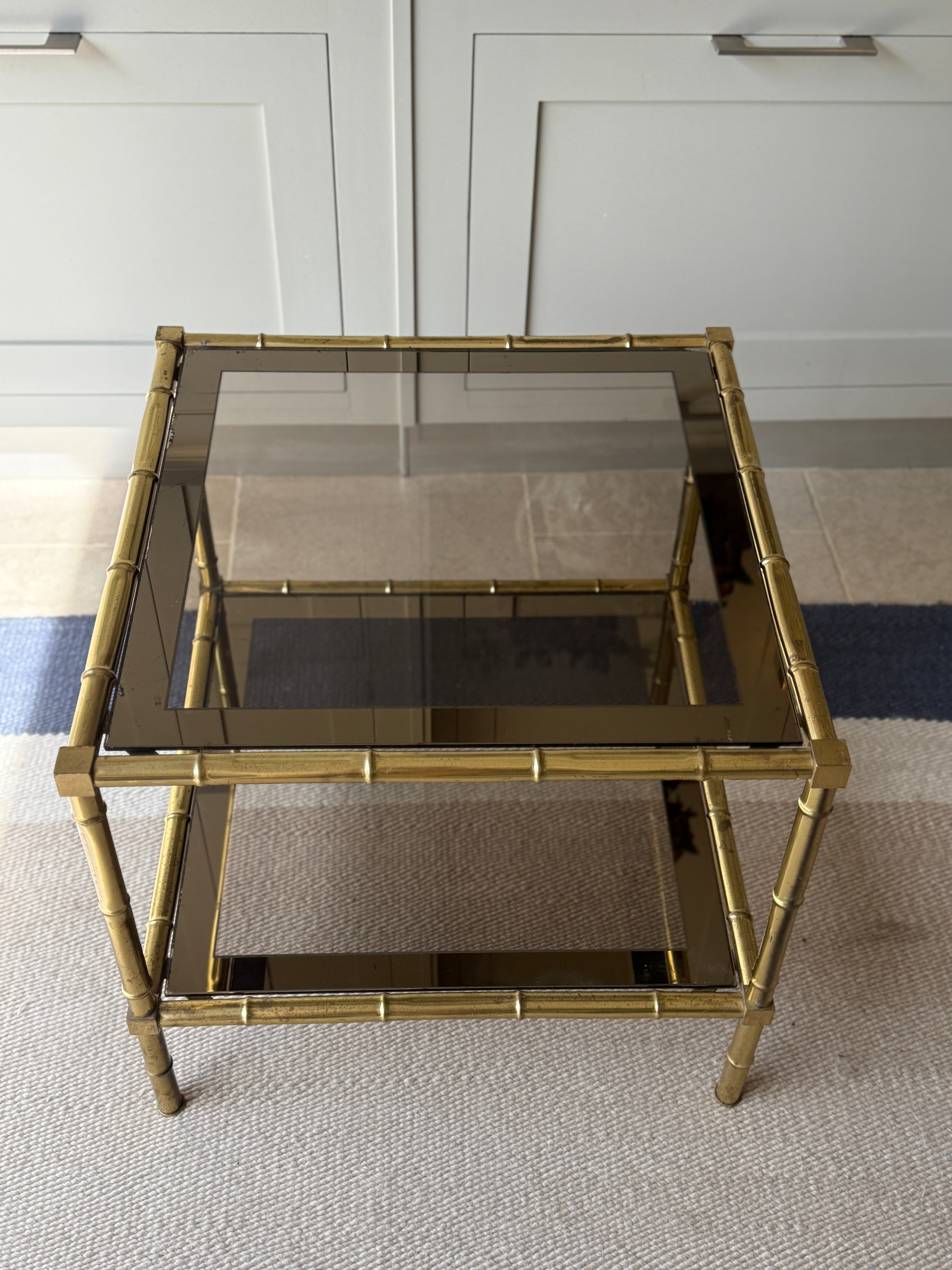 Brass and Glass Faux Bamboo Etagere