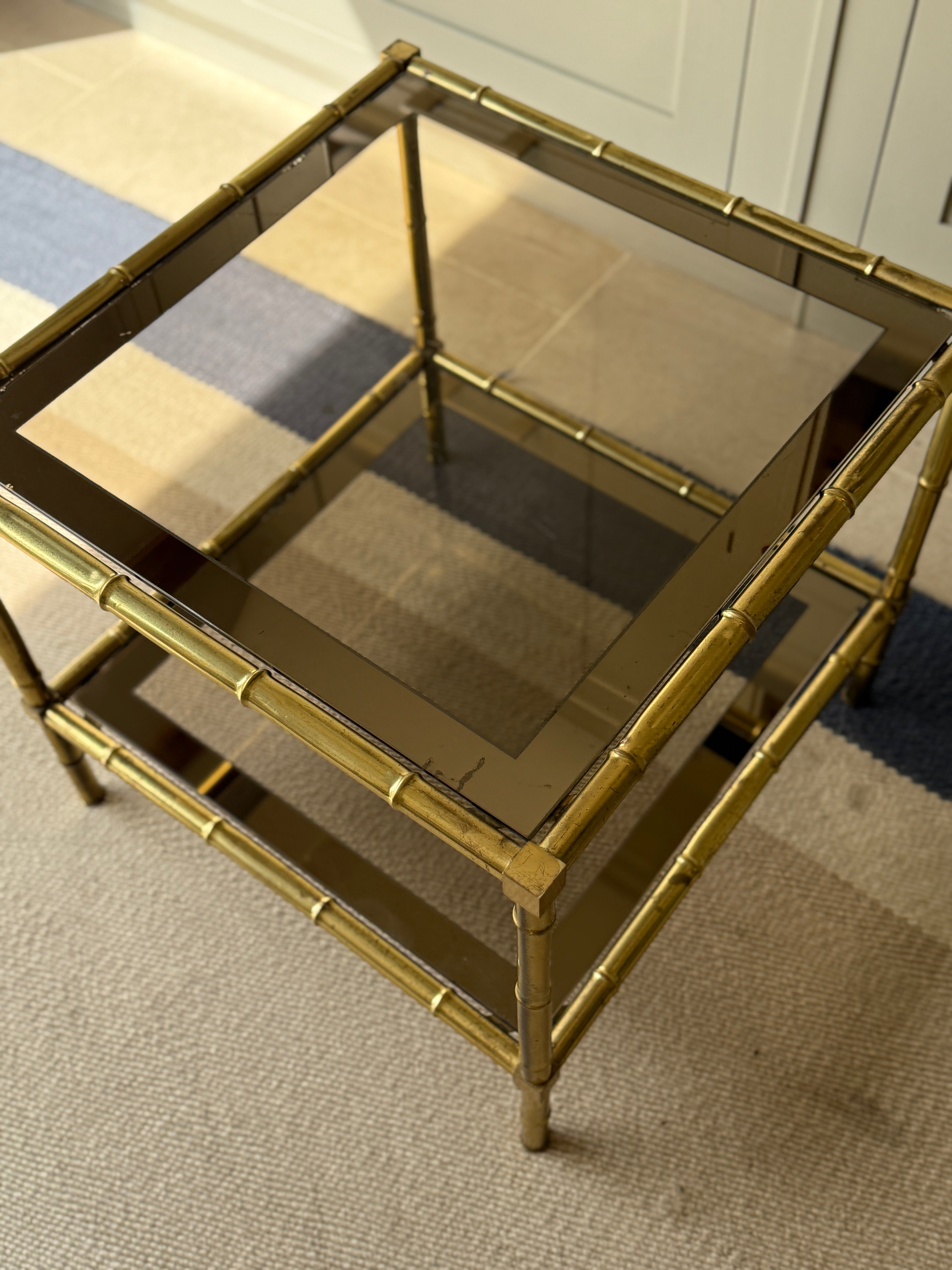 Brass and Glass Faux Bamboo Etagere