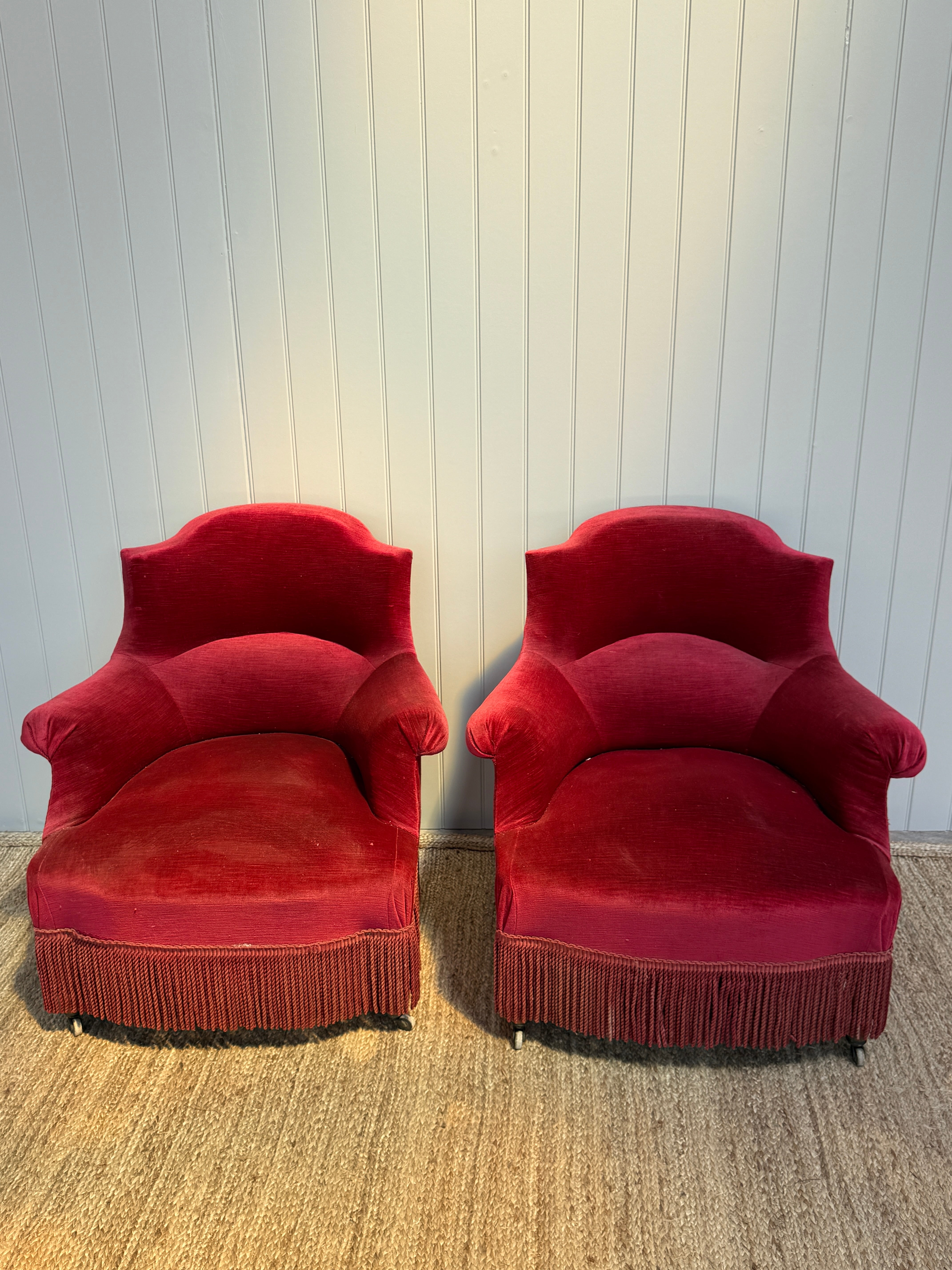 Pair of Red Velvet Chapeau de Gendarmes Chairs