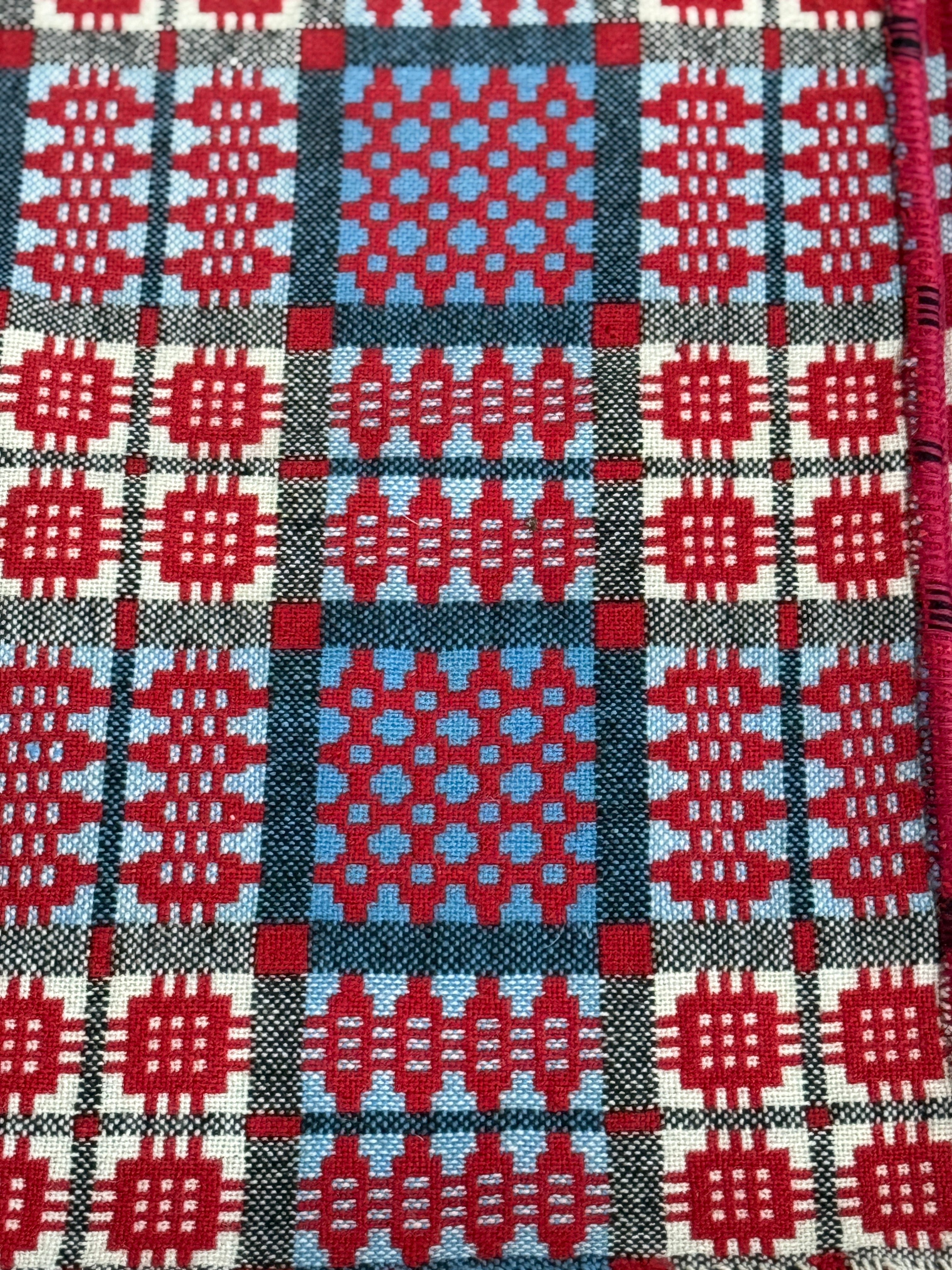 Large Welsh Blanket in Reds and Blues (221cm by 185cm)