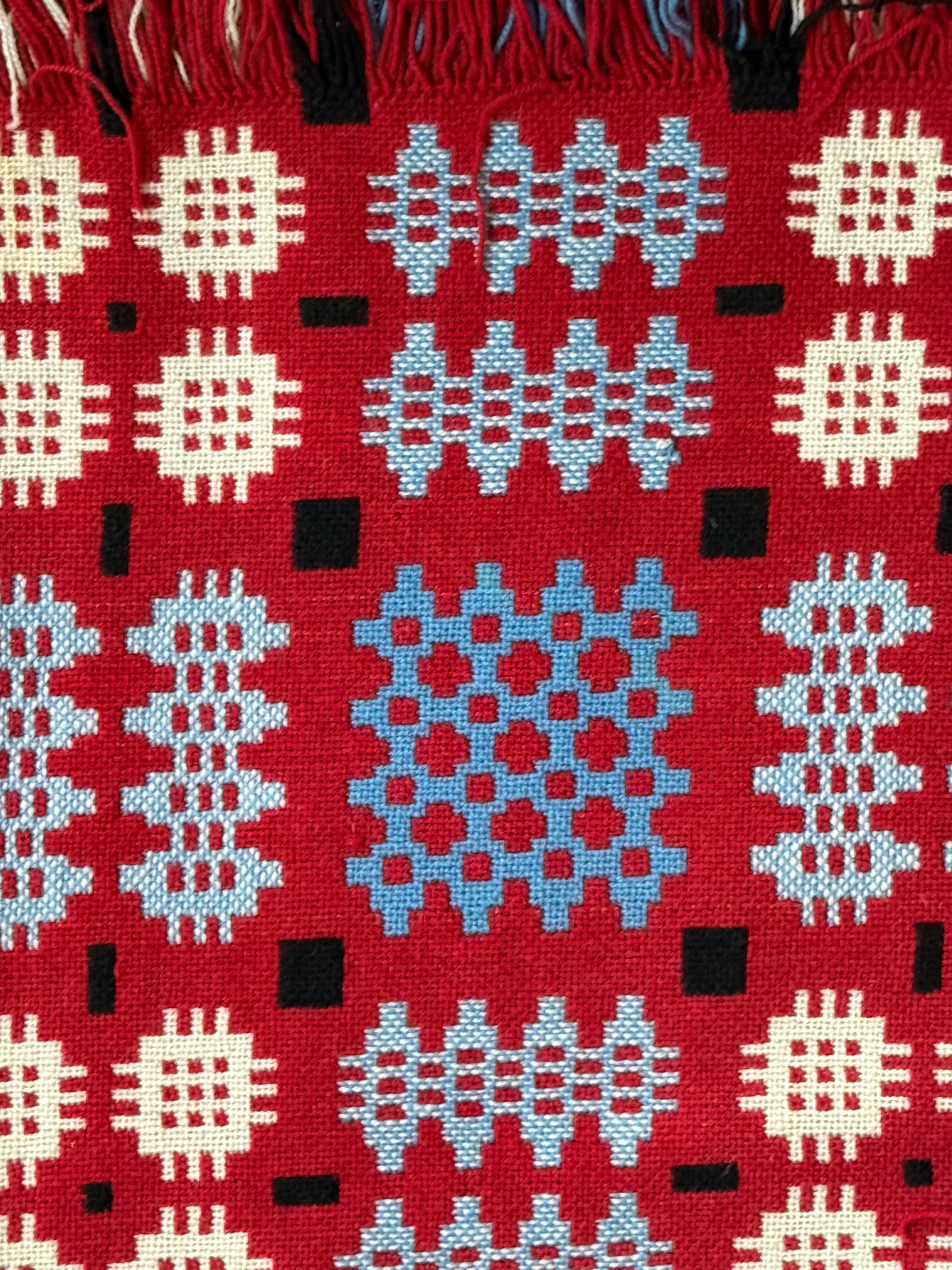 Large Welsh Blanket in Reds and Blues (221cm by 185cm)