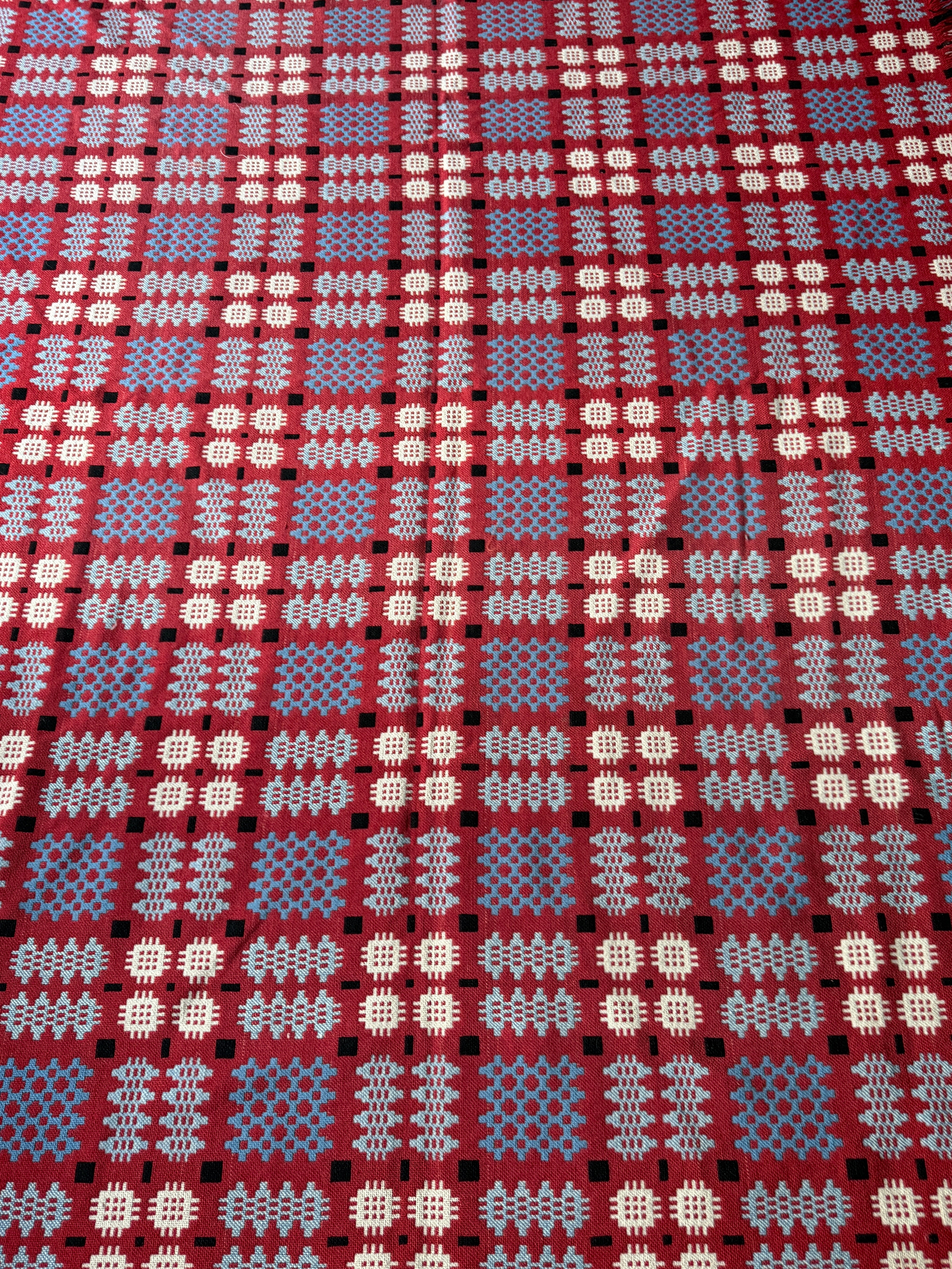 Large Welsh Blanket in Reds and Blues (221cm by 185cm)