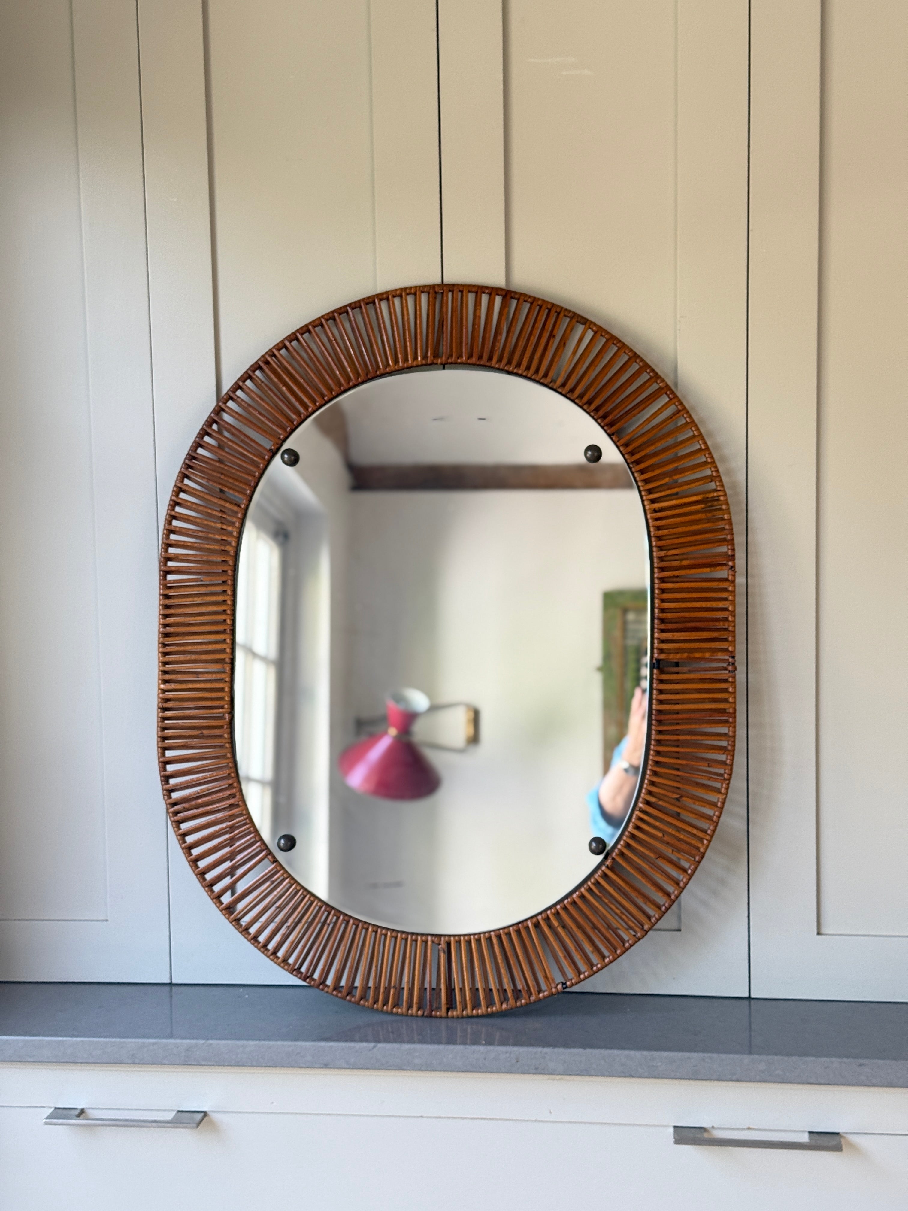 Vintage Oval Cane Mirror