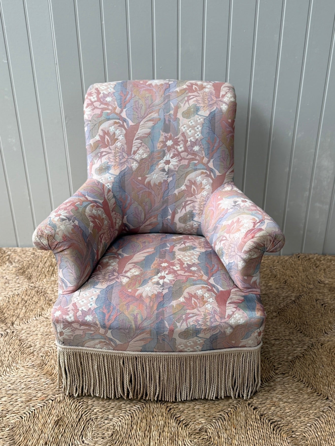 Single Floral Scroll Back Armchairs with Fringe